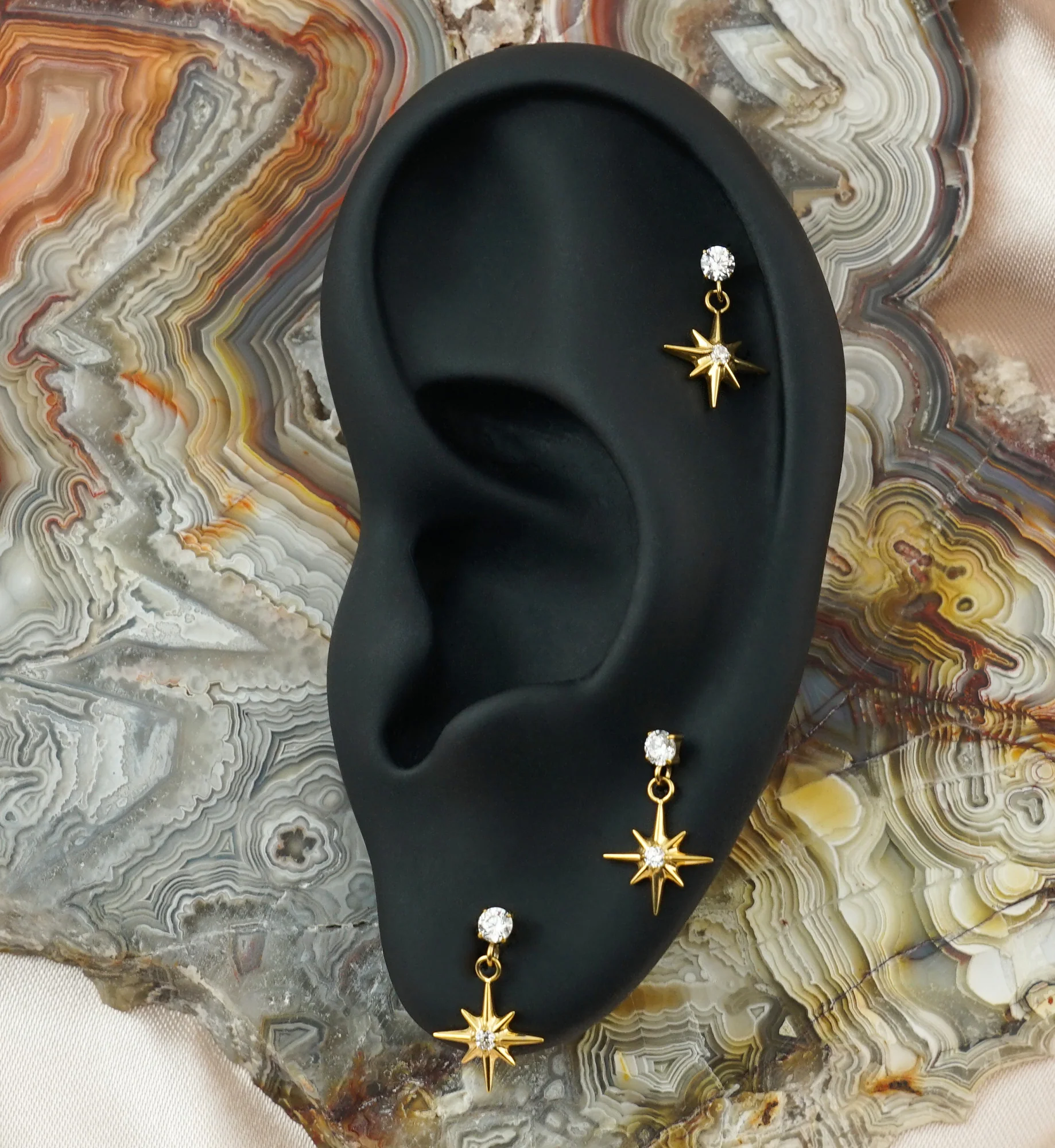 Gold PVD Cardinal Points CZ Dangle Titanium Threadless Top - Image 2