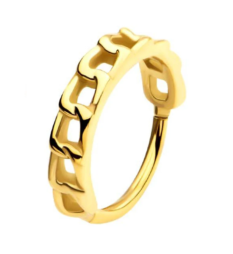 Gold PVD Chain Link Side Facing Hinged Stainless Steel Segment Ring