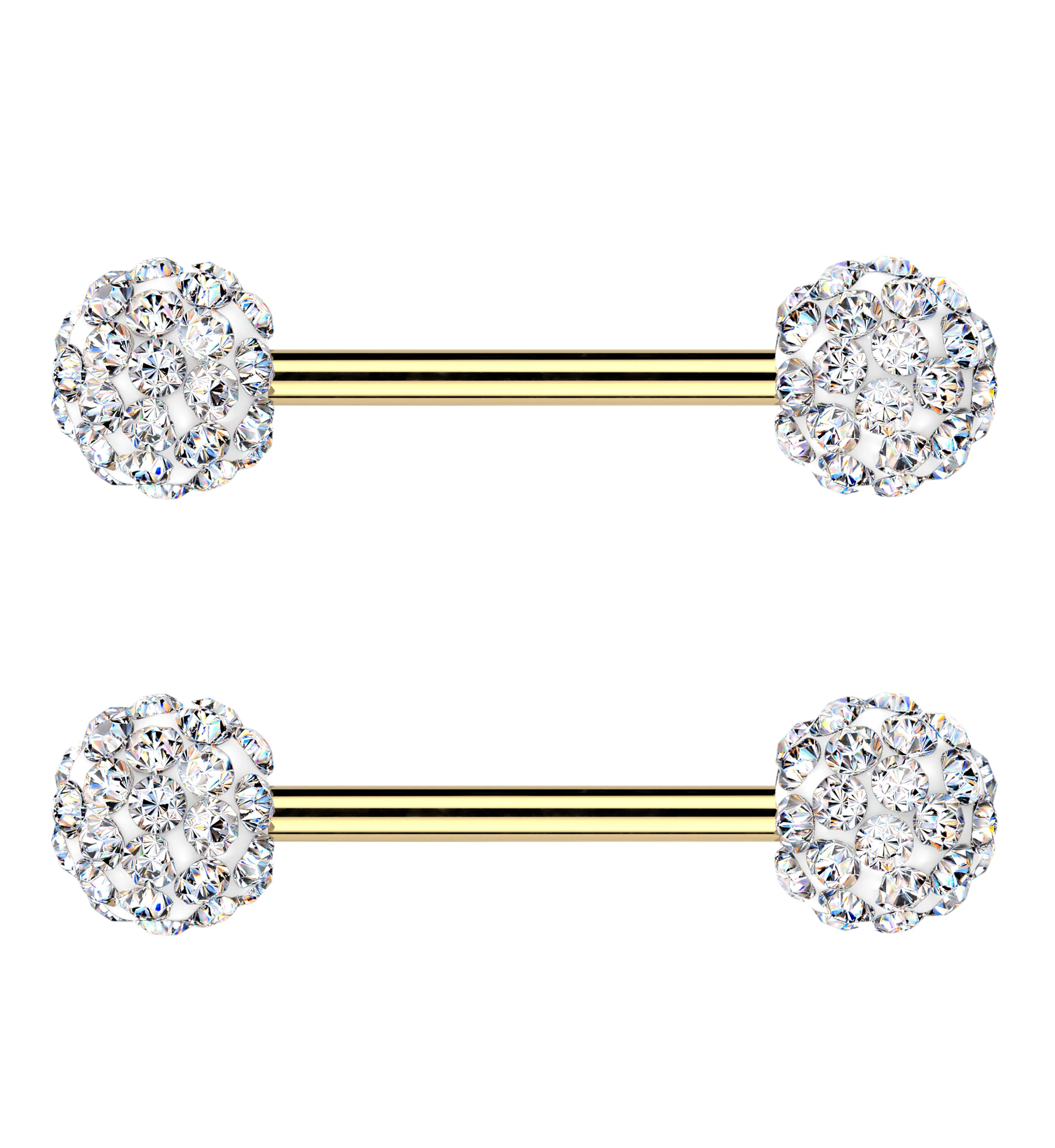 Gold PVD Clear Crystal Ball CZ Stainless Steel Externally Threaded Nipple Barbell