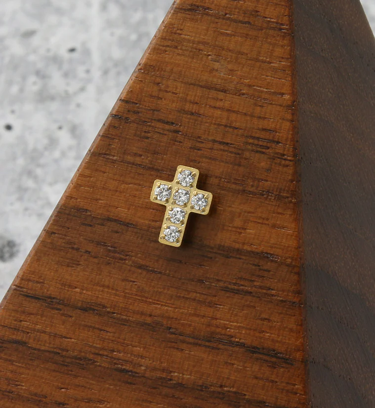 Gold PVD Cross CZ Titanium Threadless Top - Image 2