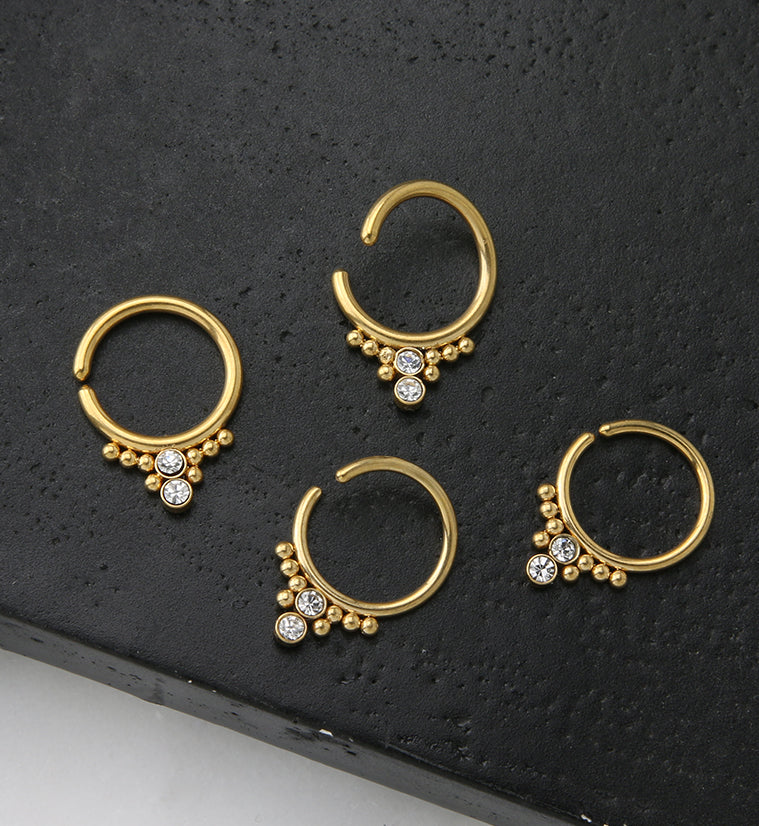 Gold PVD Double CZ Shill Bead Annealed Seamless Hoop Ring - Image 2