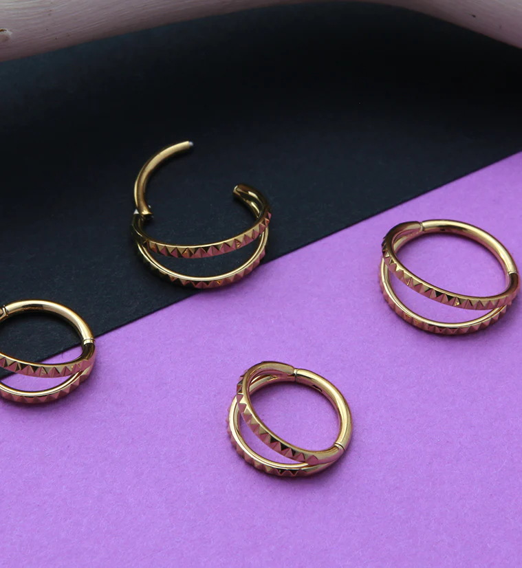 Gold PVD Double Polyhedra Edge Hinged Segment Ring - Image 2