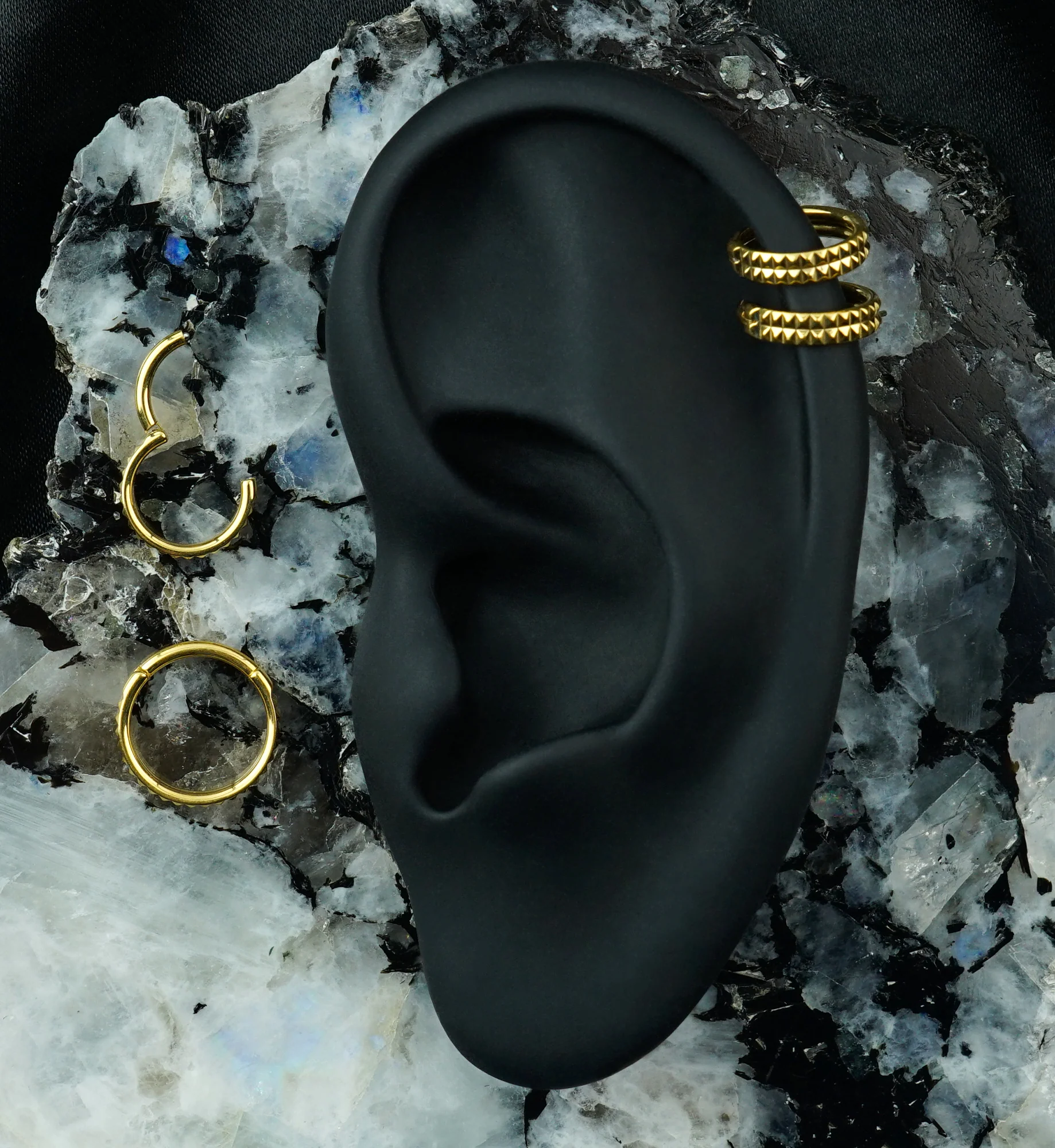 Gold PVD Double Polyhedra Titanium Hinged Segment Ring - Image 2
