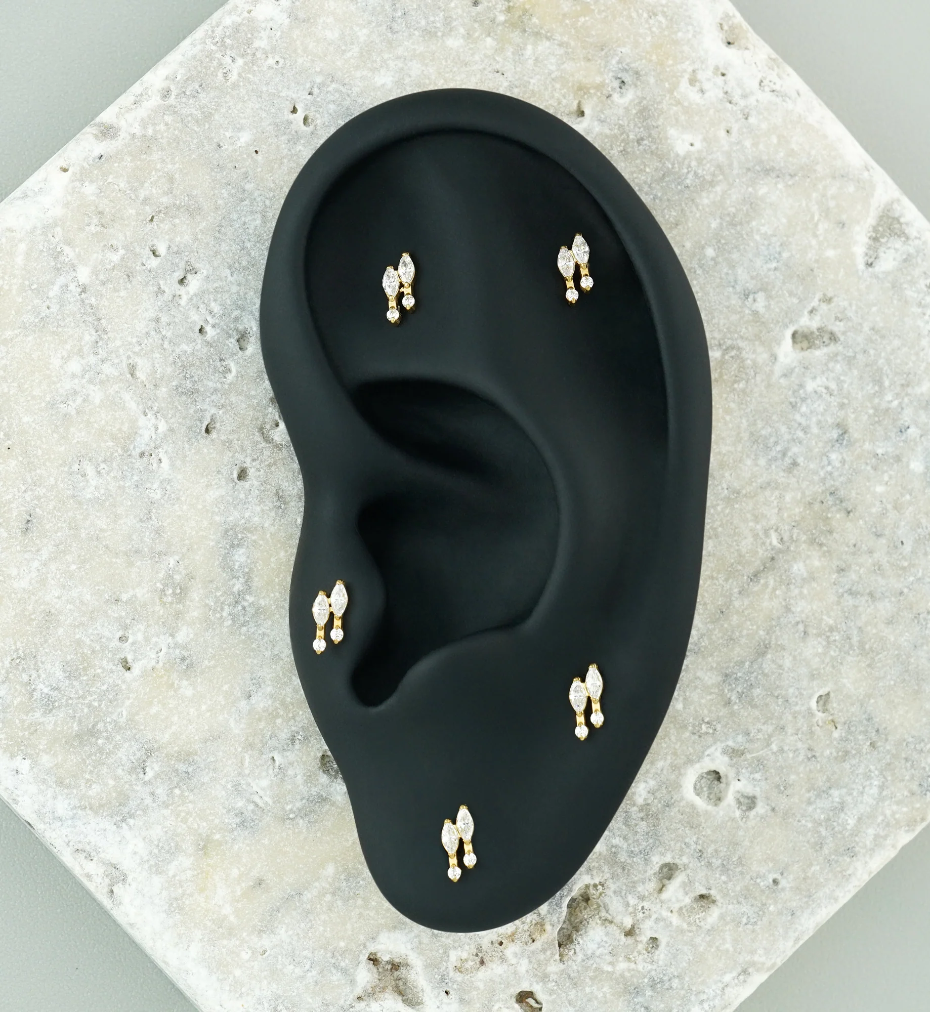 Gold PVD Duo Icicle Drip CZ Titanium Threadless Top - Image 2
