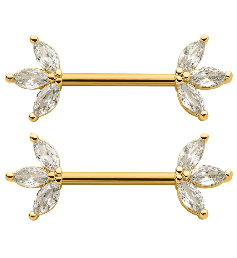 Gold PVD Empress Clear CZ Stainless Steel Nipple Barbell