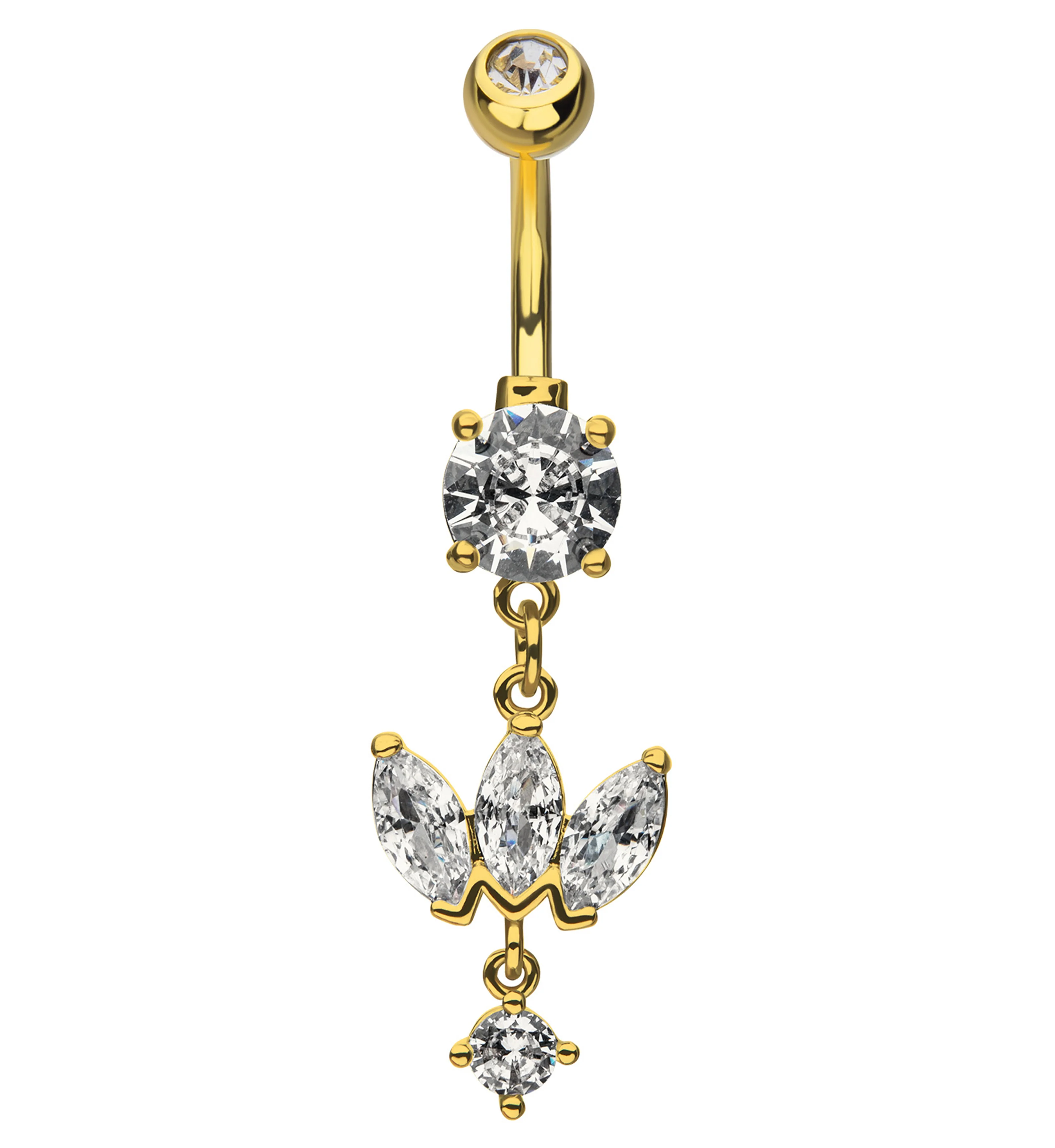 Gold PVD Empress Dangle Clear CZ Stainless Steel Belly Button Ring