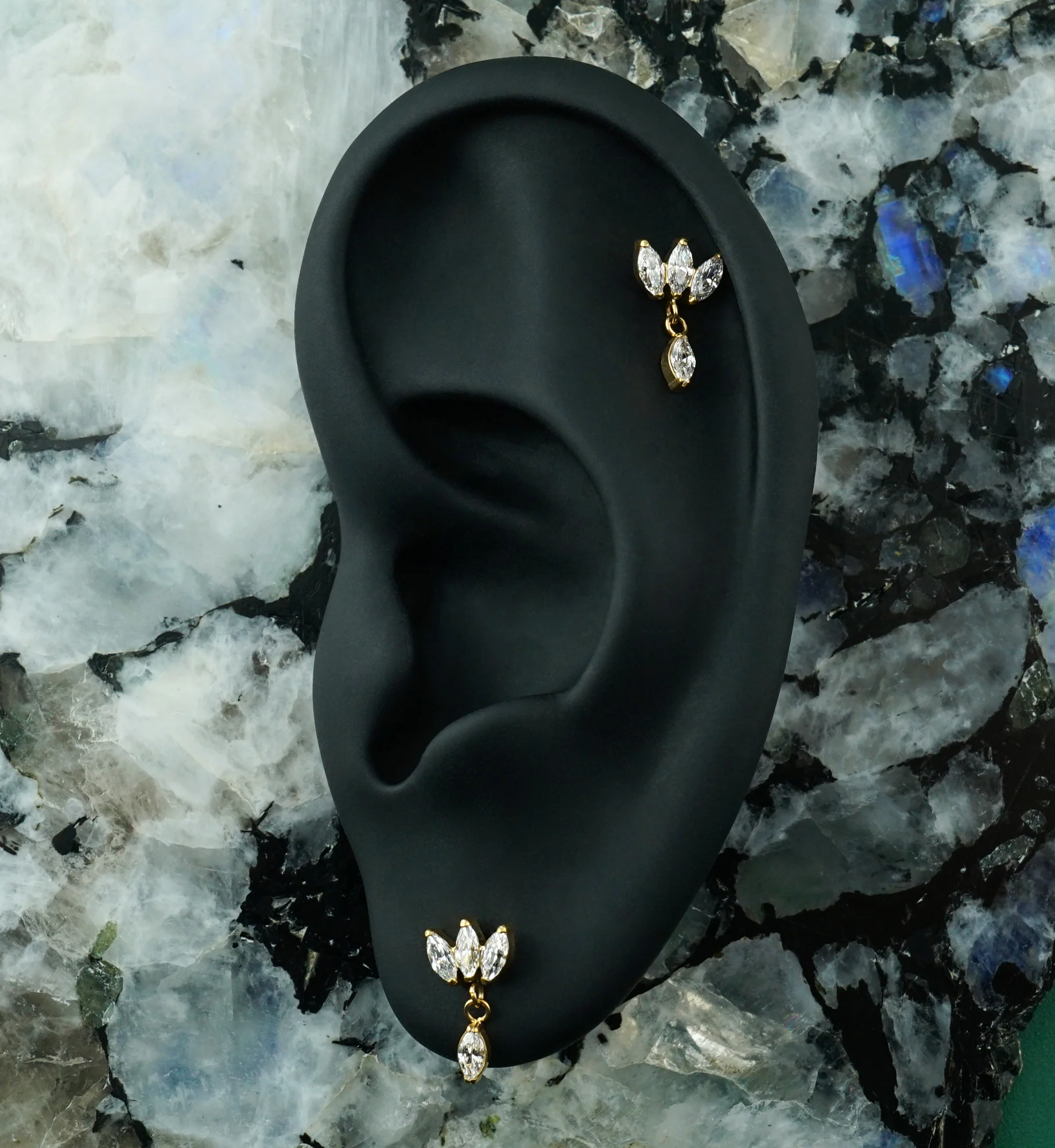 Gold PVD Empress Drop Clear CZ Dangle Titanium Threadless Top - Image 2