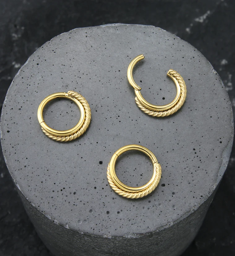 Gold PVD Entwine Twist Stainless Steel Hinged Segment Ring - Image 2