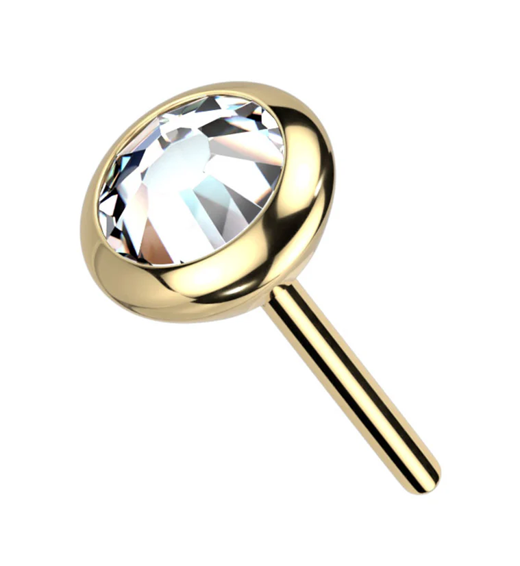 Gold PVD Flat Bezel Clear CZ Threadless Titanium Top