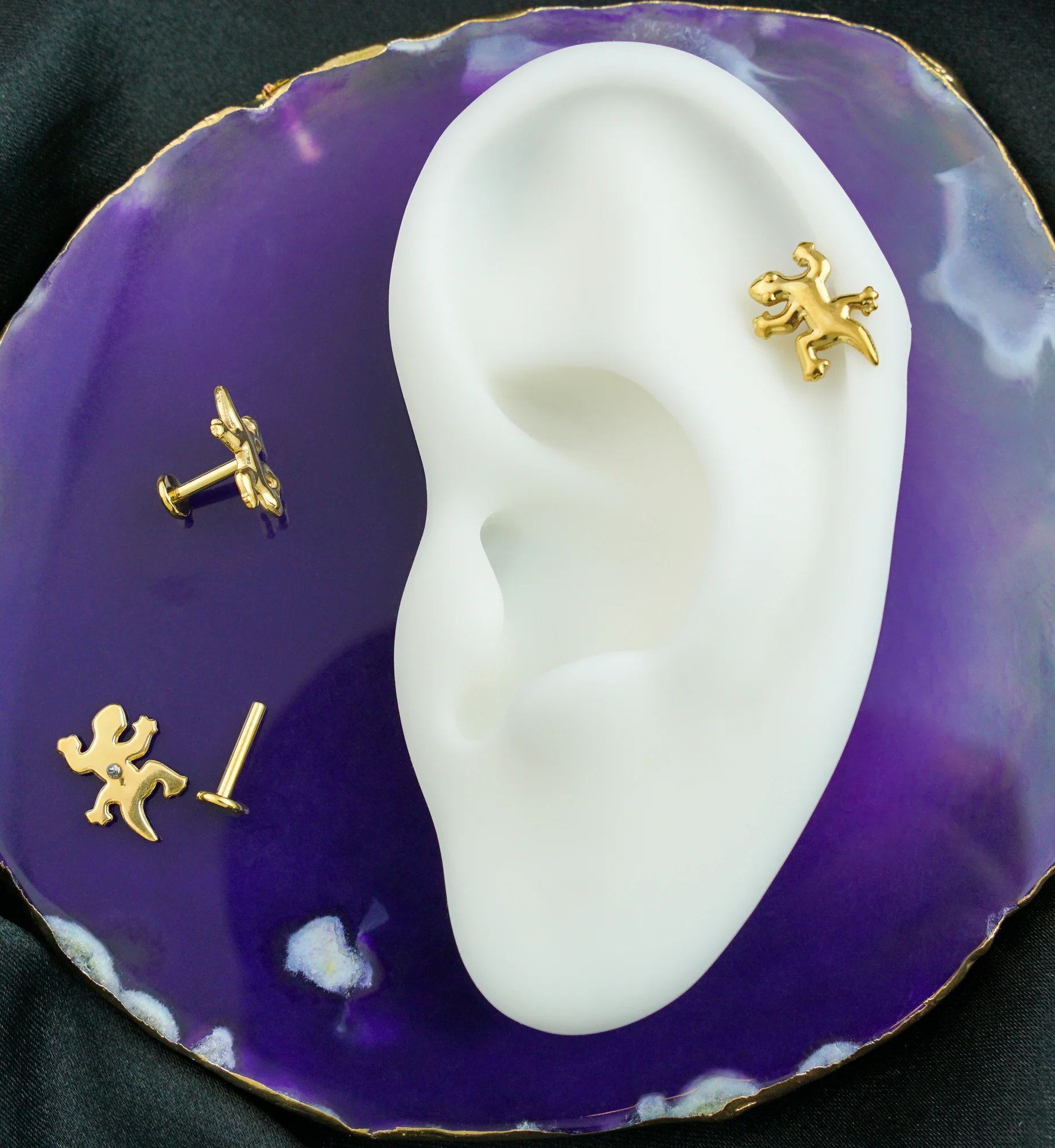 Gold PVD Gecko Internally Threaded Titanium Labret - Image 2