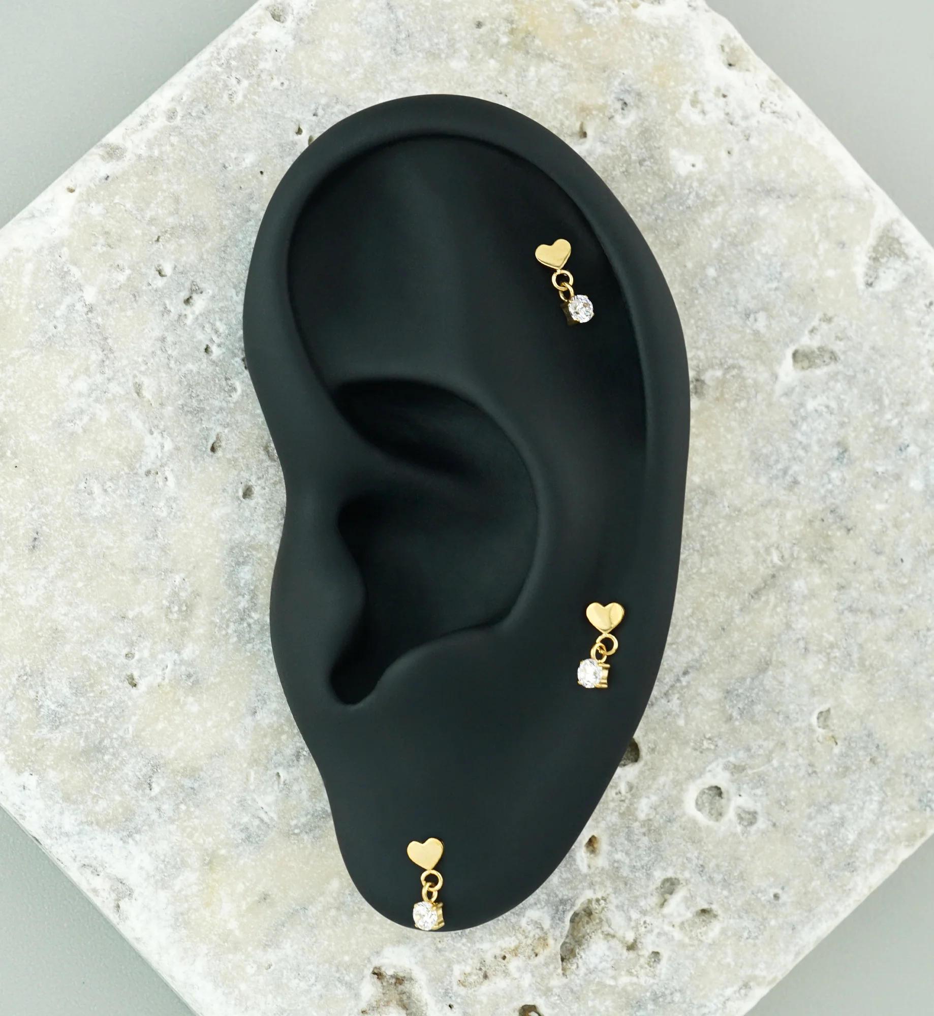 Gold PVD Heart With Round CZ Dangle Titanium Threadless Top - Image 2