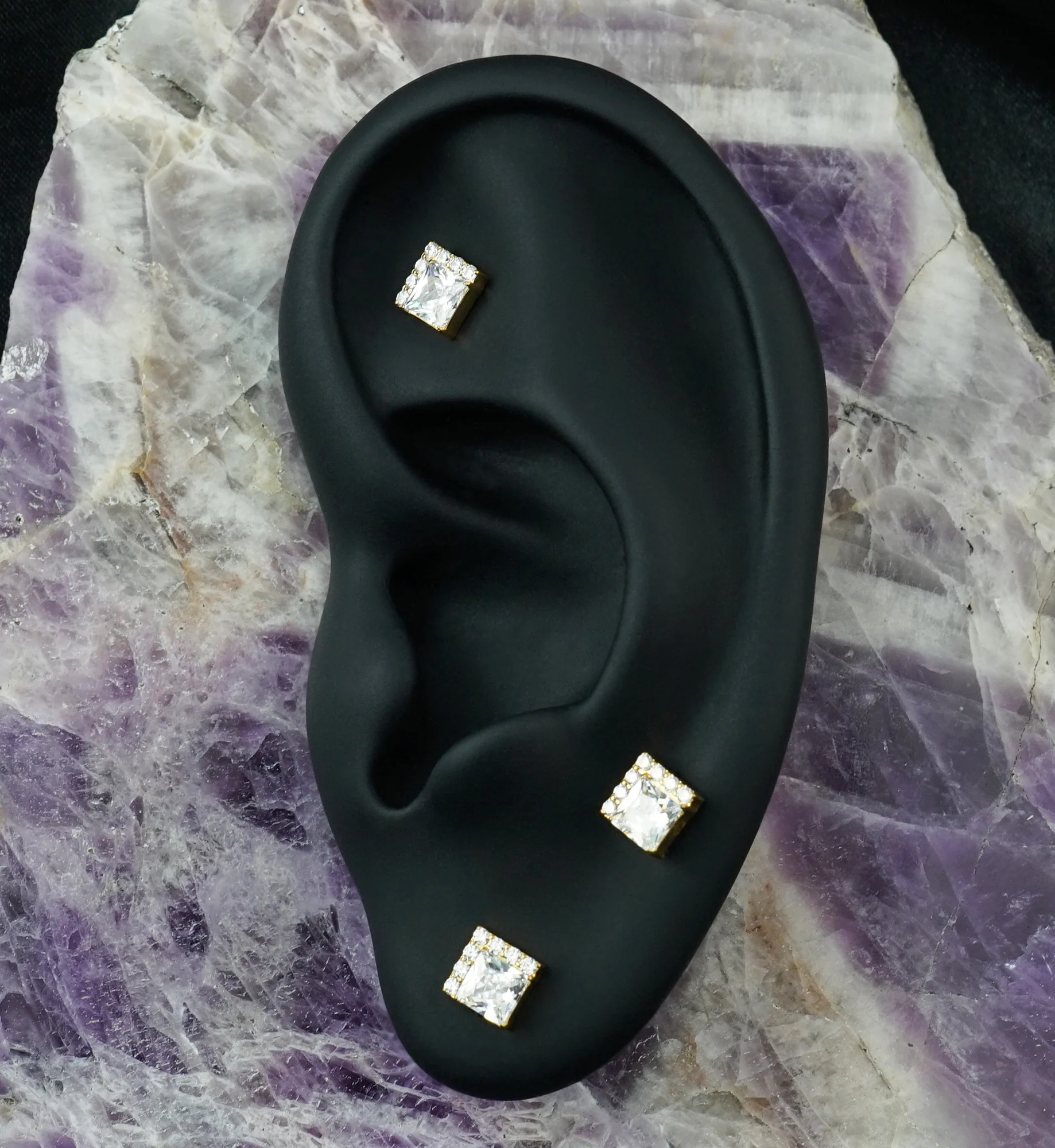 Gold PVD Highpoint Clear CZ Titanium Threadless Top - Image 2