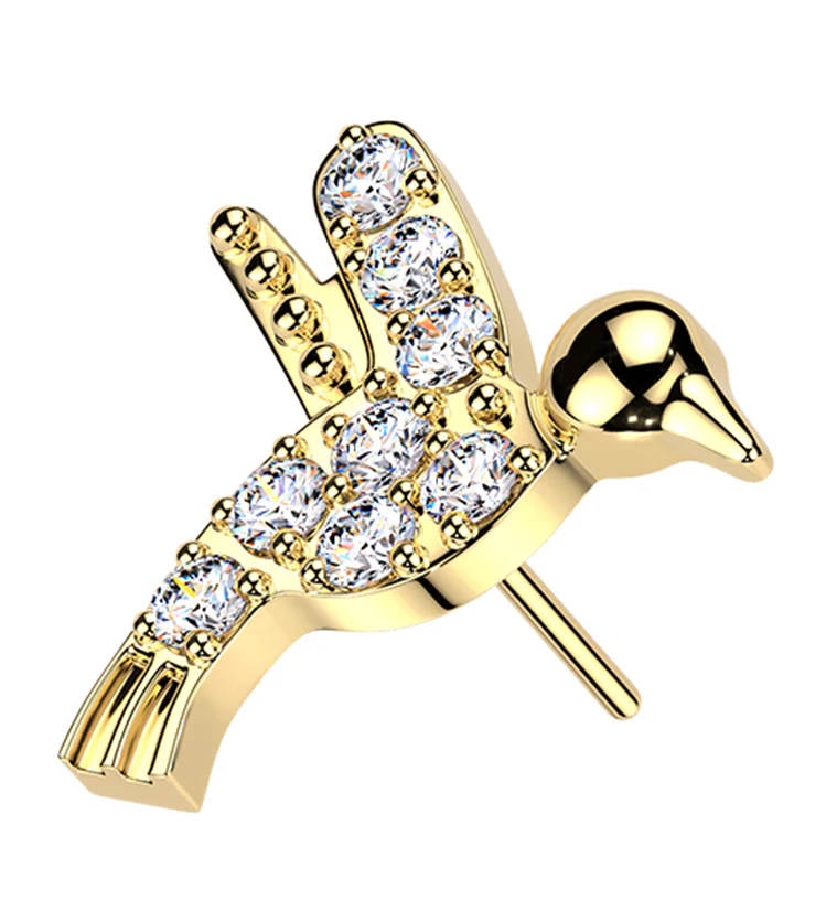 Gold PVD Hummingbird Clear CZ Titanium Threadless Top