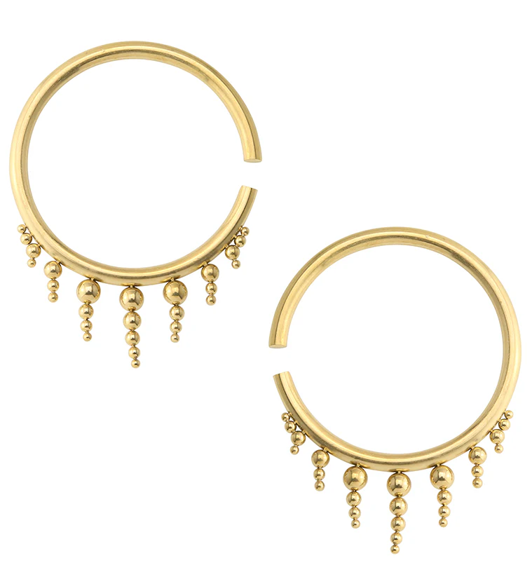 Gold PVD Icicle Bead Hoop Stainless Steel Ear Weights - Image 2