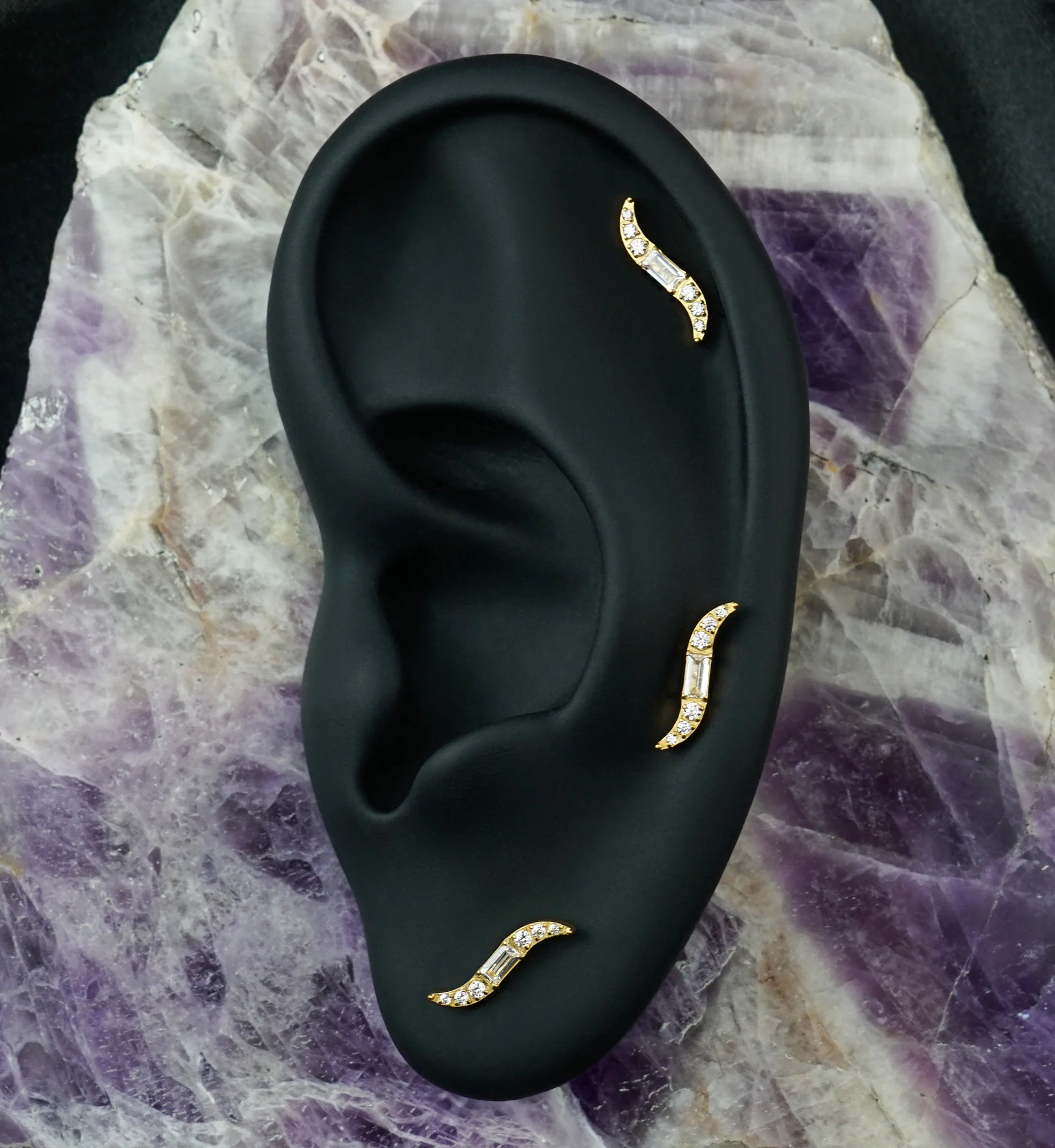 Gold PVD Integral Clear CZ Titanium Threadless Top - Image 2