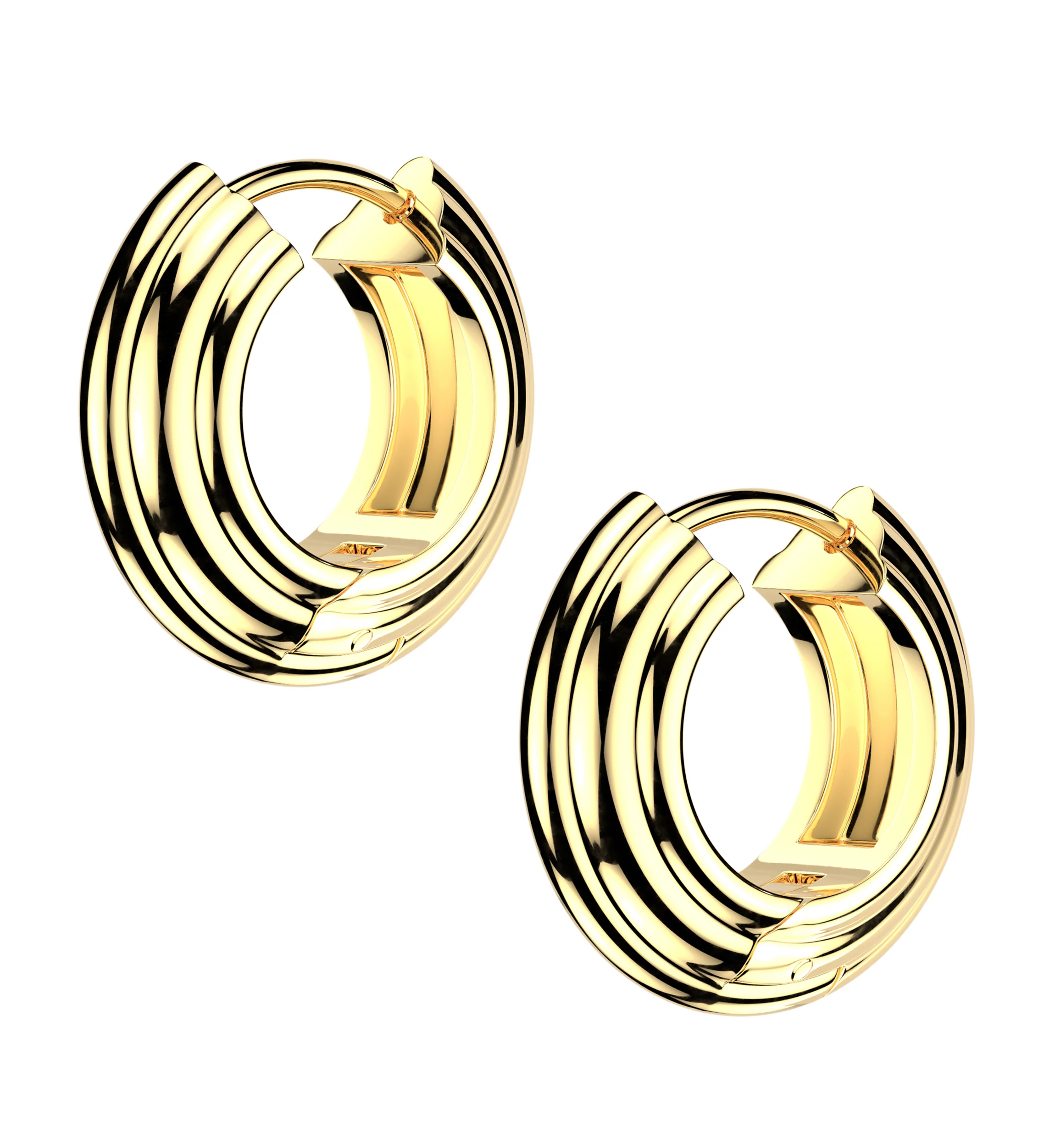 Gold PVD Layers Stainless Steel Hinged Hoop Huggie Earrings