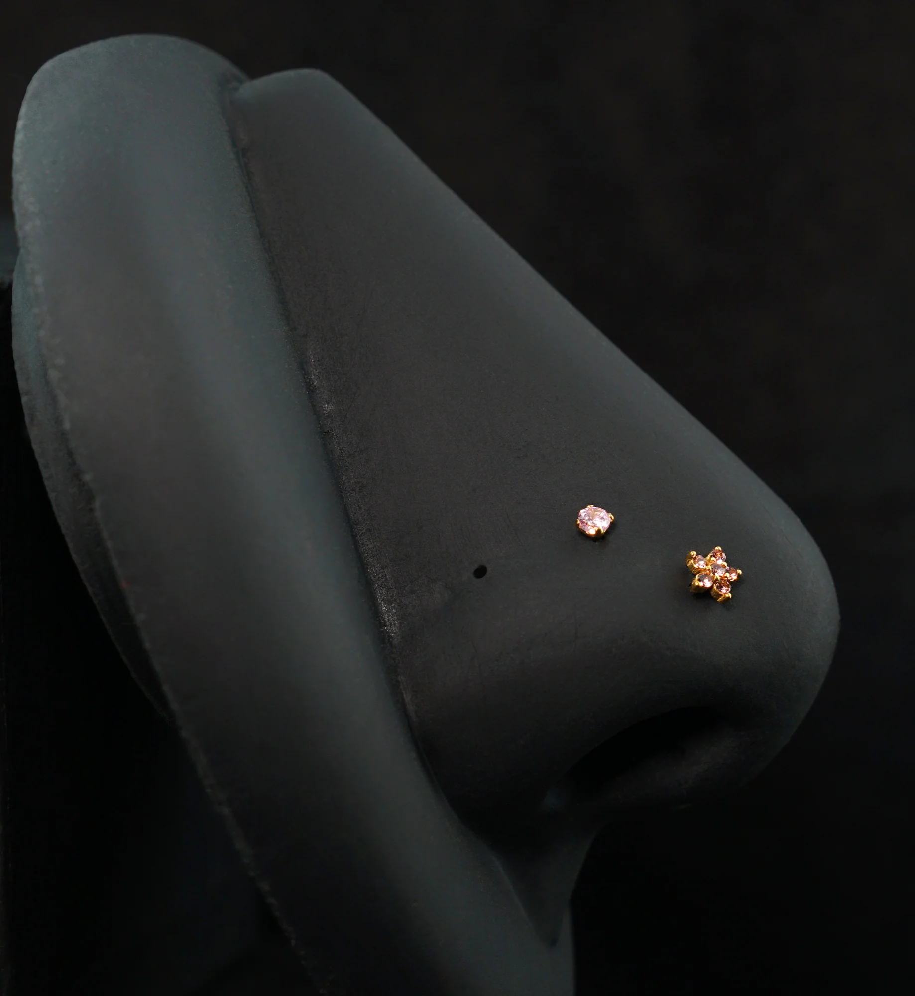 Gold PVD Meadow Clear And Pink CZ Stainless Steel L Bend/Stud/Hoop Nose Ring Pack (6 Pc) - Image 3