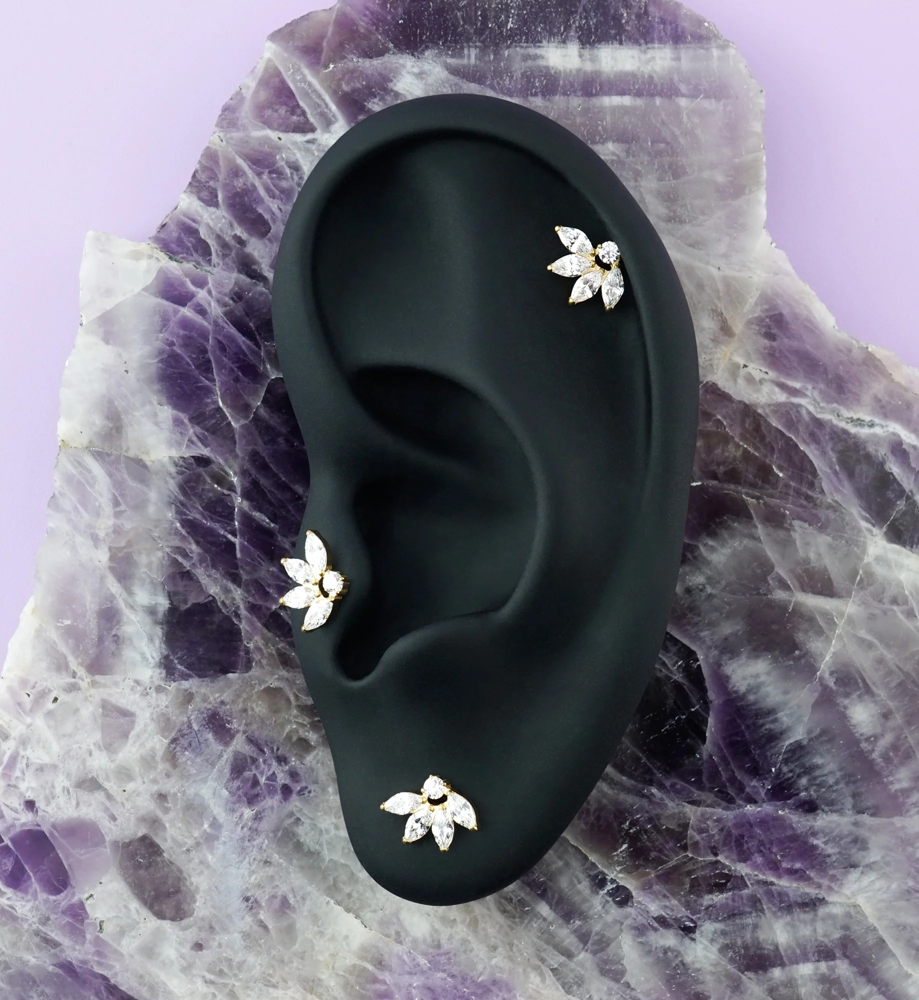 Gold PVD Mohawk CZ Titanium Threadless Top - Image 2