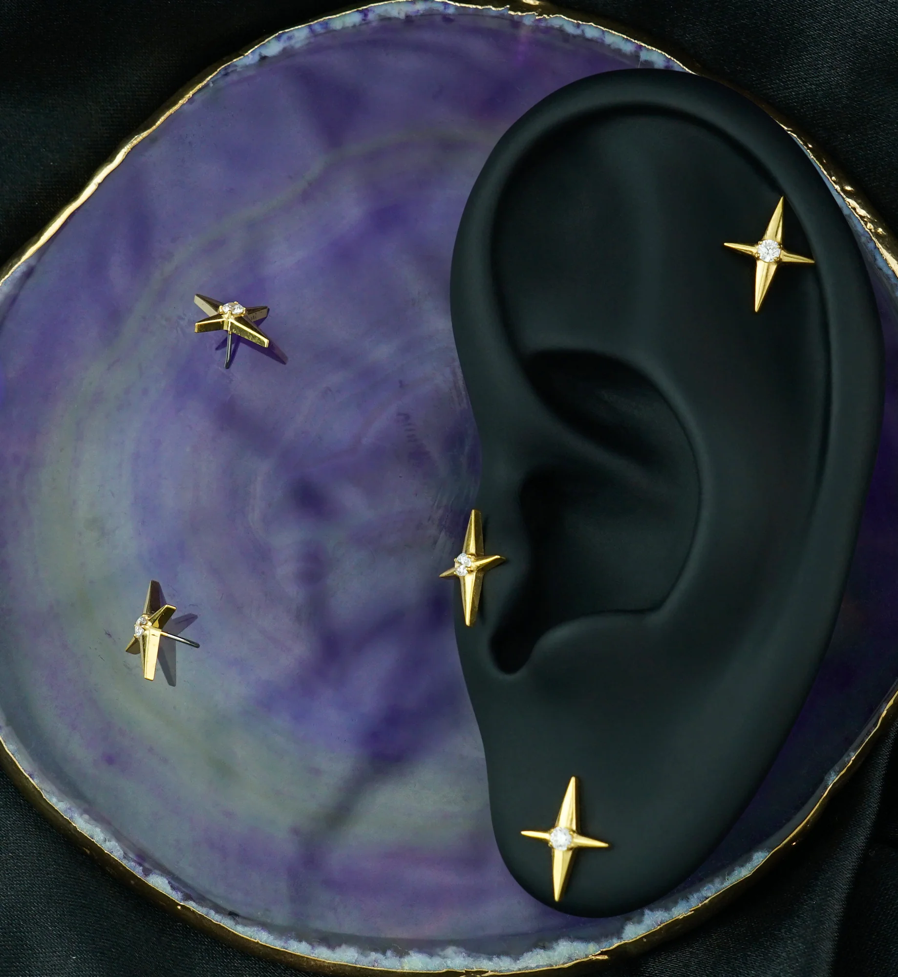 Gold PVD North Star Center Clear CZ Titanium Threadless Top - Image 2