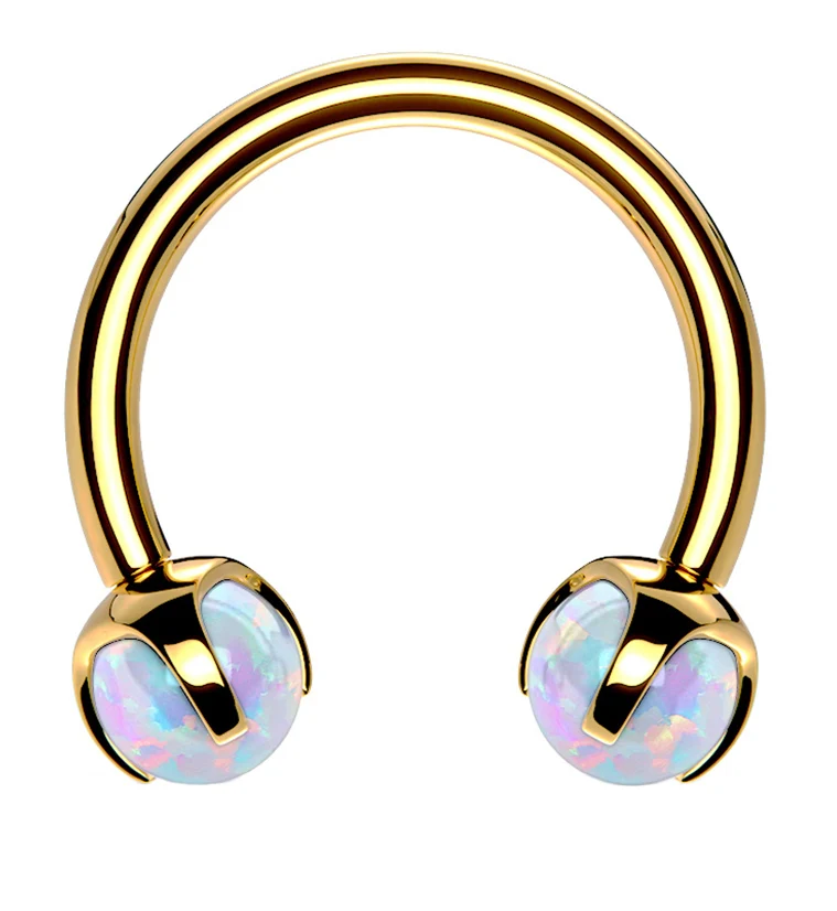 Gold PVD Opalite Claw Stainless Steel Circular Barbell