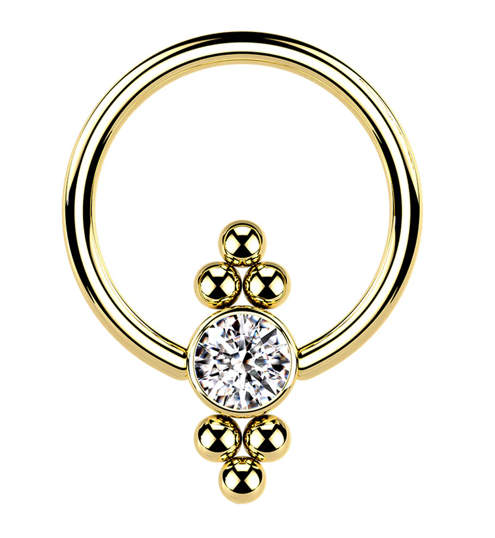 Gold PVD Ornate CZ Captive Ring