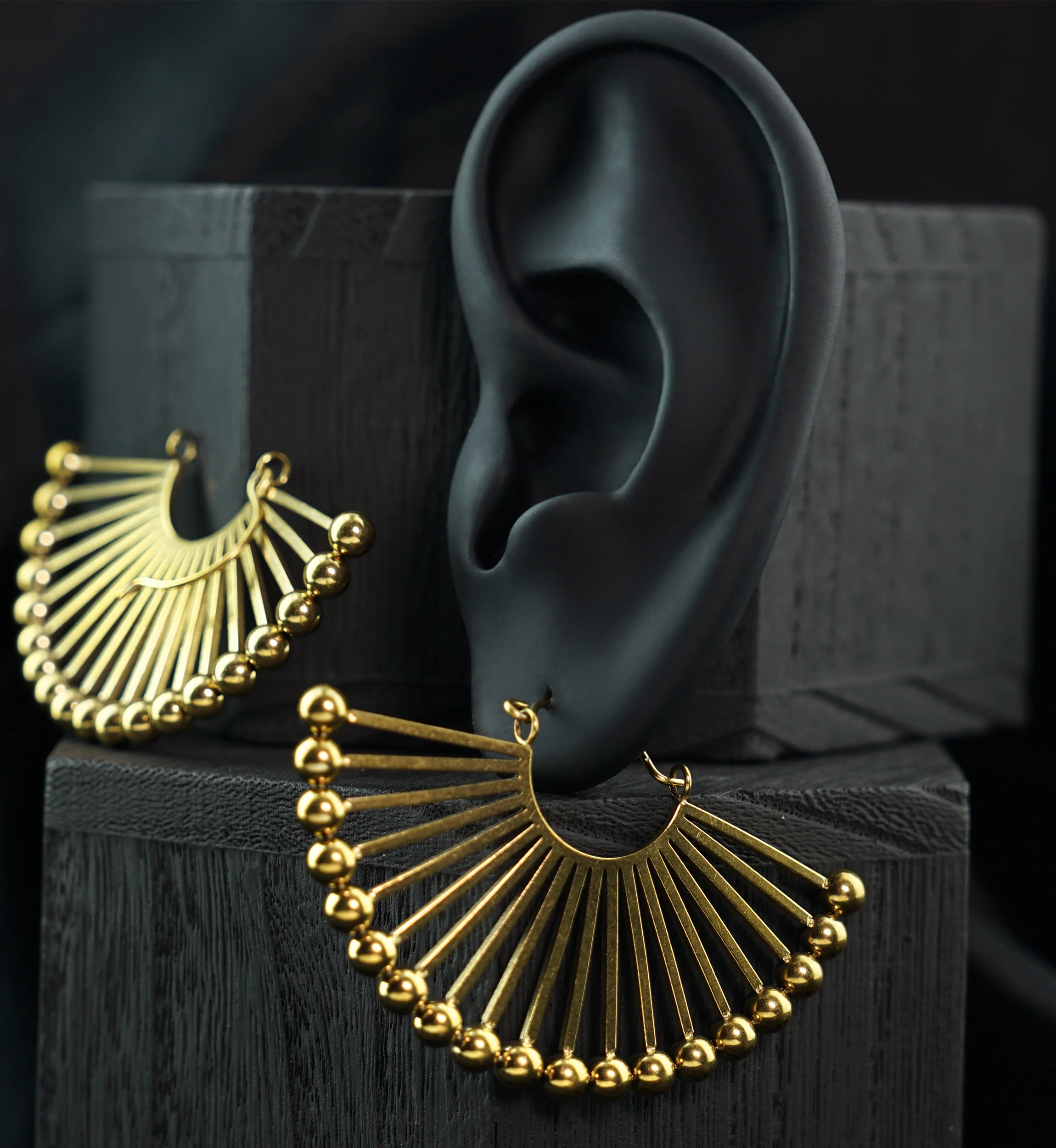 Gold PVD Pinna Beaded Stainless Steel Earrings - Image 2