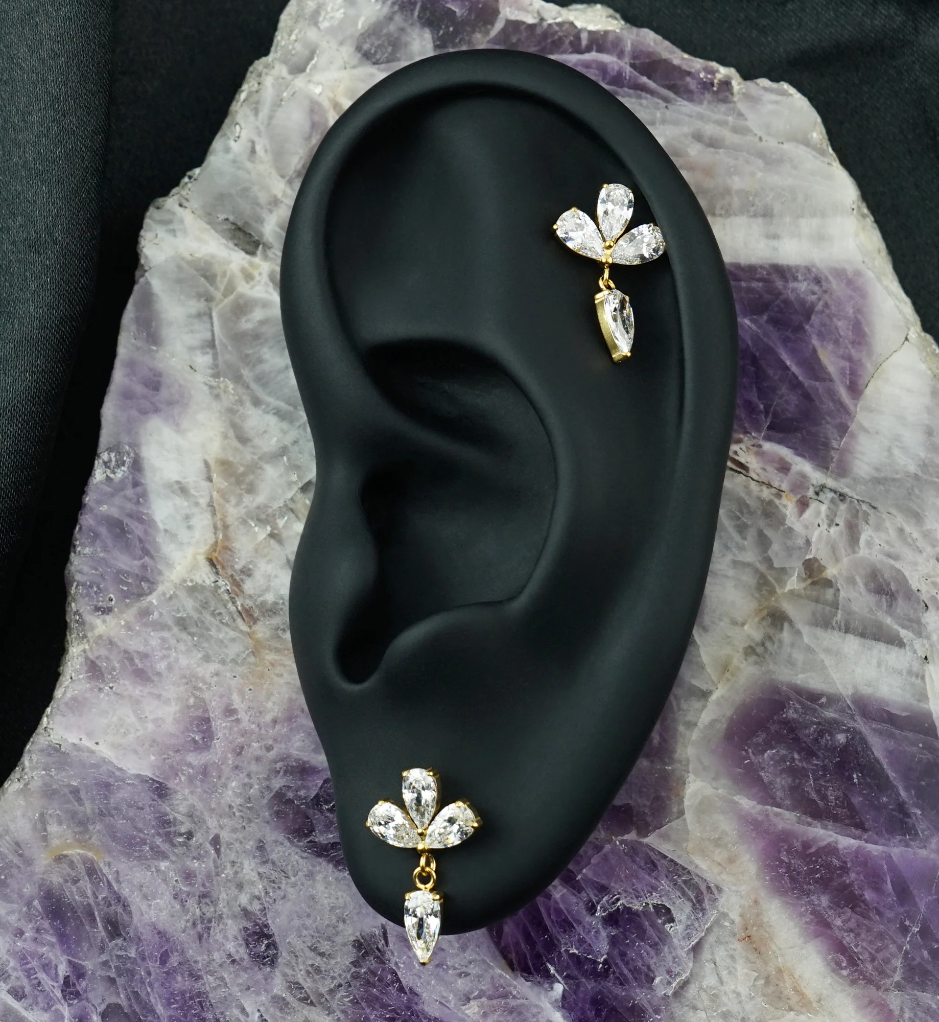 Gold PVD Plume CZ Dangle Titanium Threadless Top - Image 2