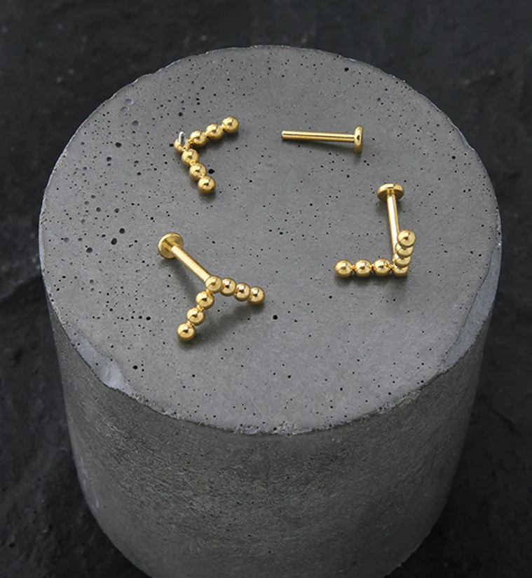 Gold PVD Point Beaded Titanium Internally Threaded Labret - Image 2