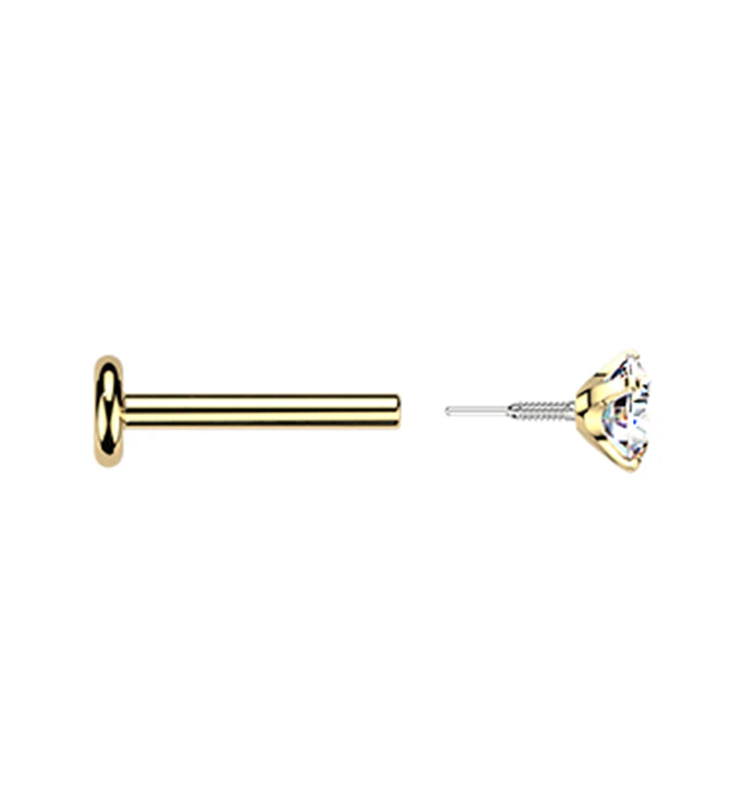 Gold PVD Prong CZ Long Thread Internally Threaded Titanium Labret - Image 3