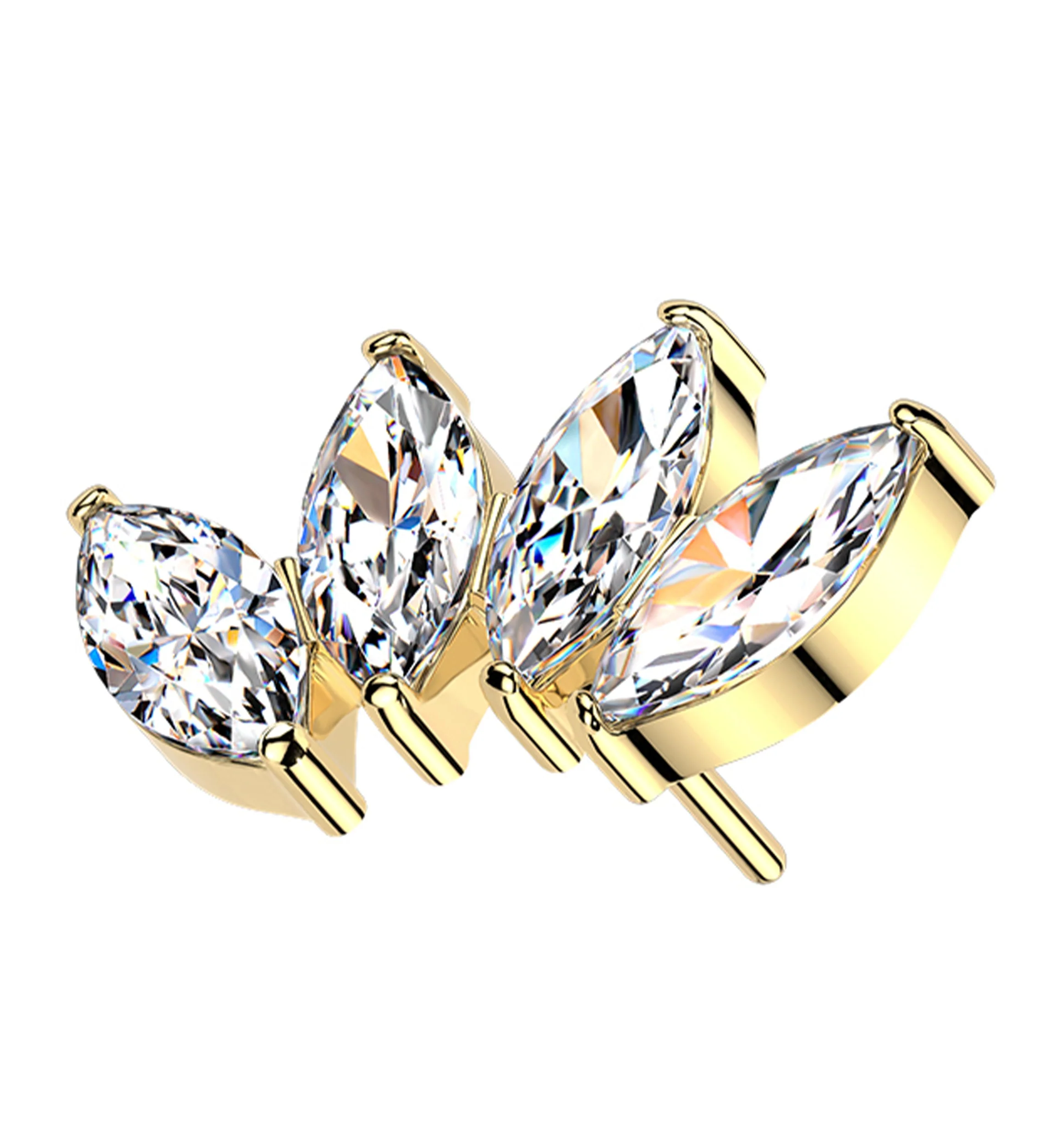 Gold PVD Quartet Clear CZ Prong Titanium Threadless Top