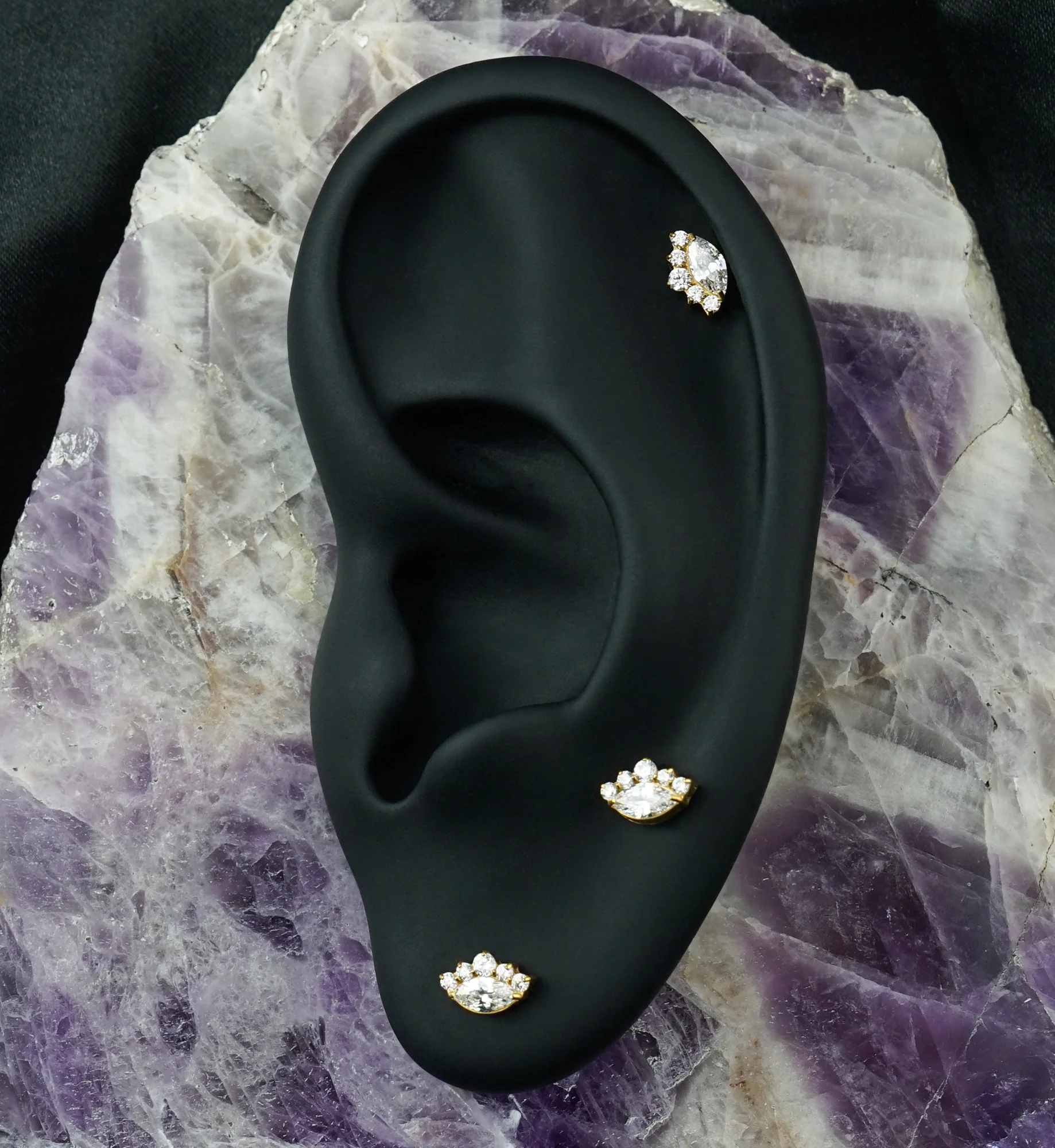 Gold PVD Radiating Marquise CZ Titanium Threadless Top - Image 2