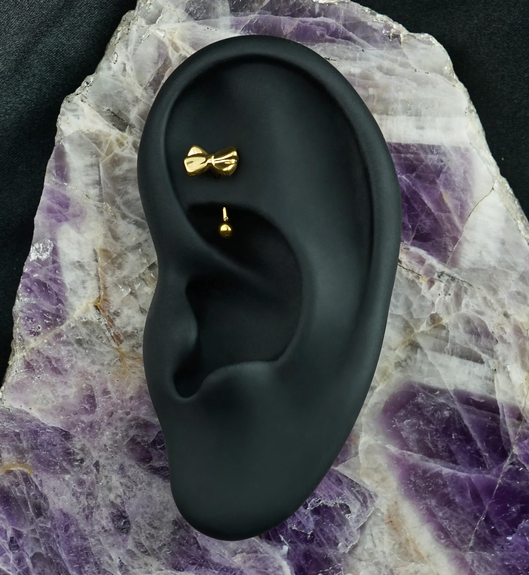 Gold PVD Ribbon Bow Titanium Threadless Curved Barbell - Image 2