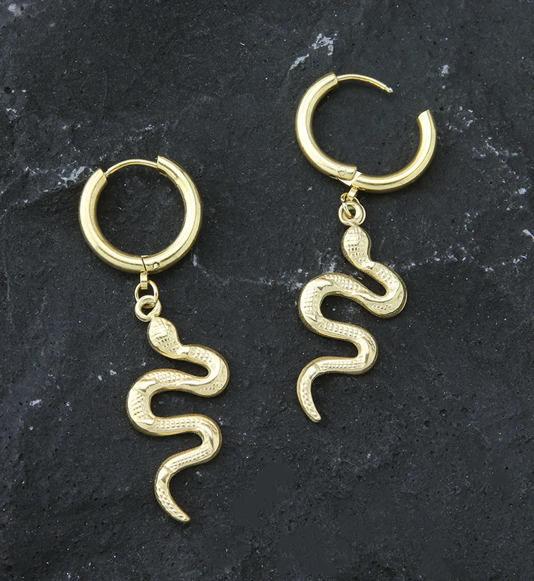 Gold PVD Serpent Stainless Steel Hoop Earrings - Image 2