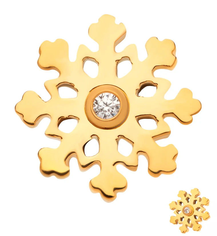 24kt Gold PVD Snowflake Clear CZ Threadless Titanium Top