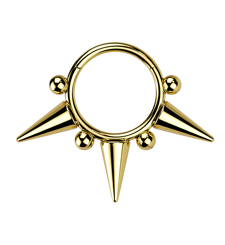 Gold PVD Spike Stainless Steel Hinged Segment Ring