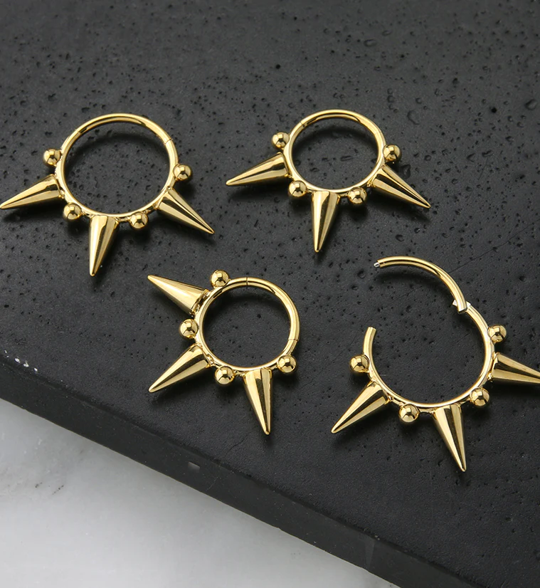 Gold PVD Spike Stainless Steel Hinged Segment Ring - Image 2