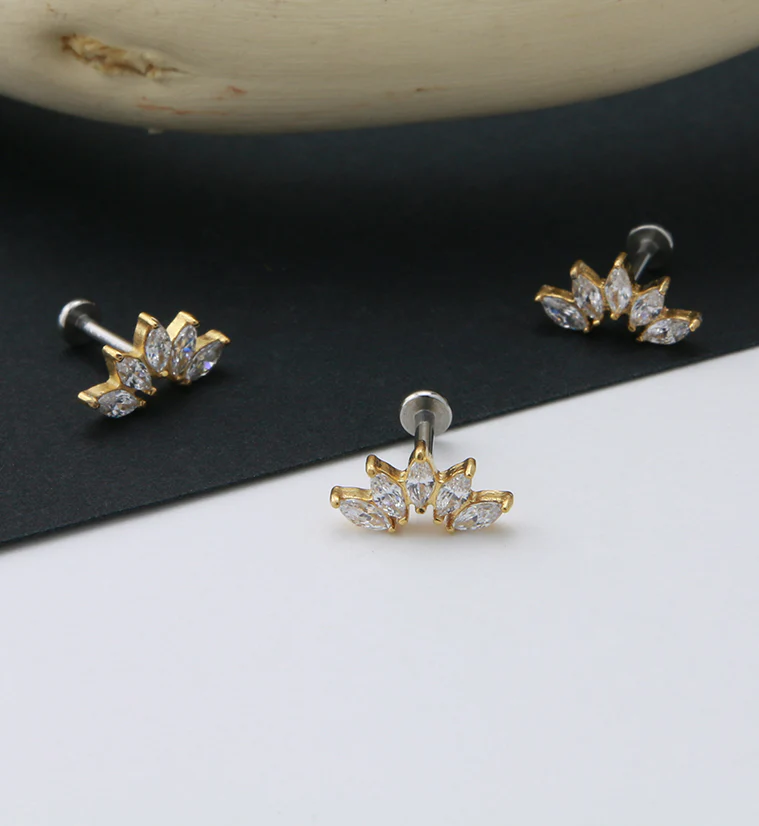 Gold PVD Spiked CZ Labret Post - Image 2