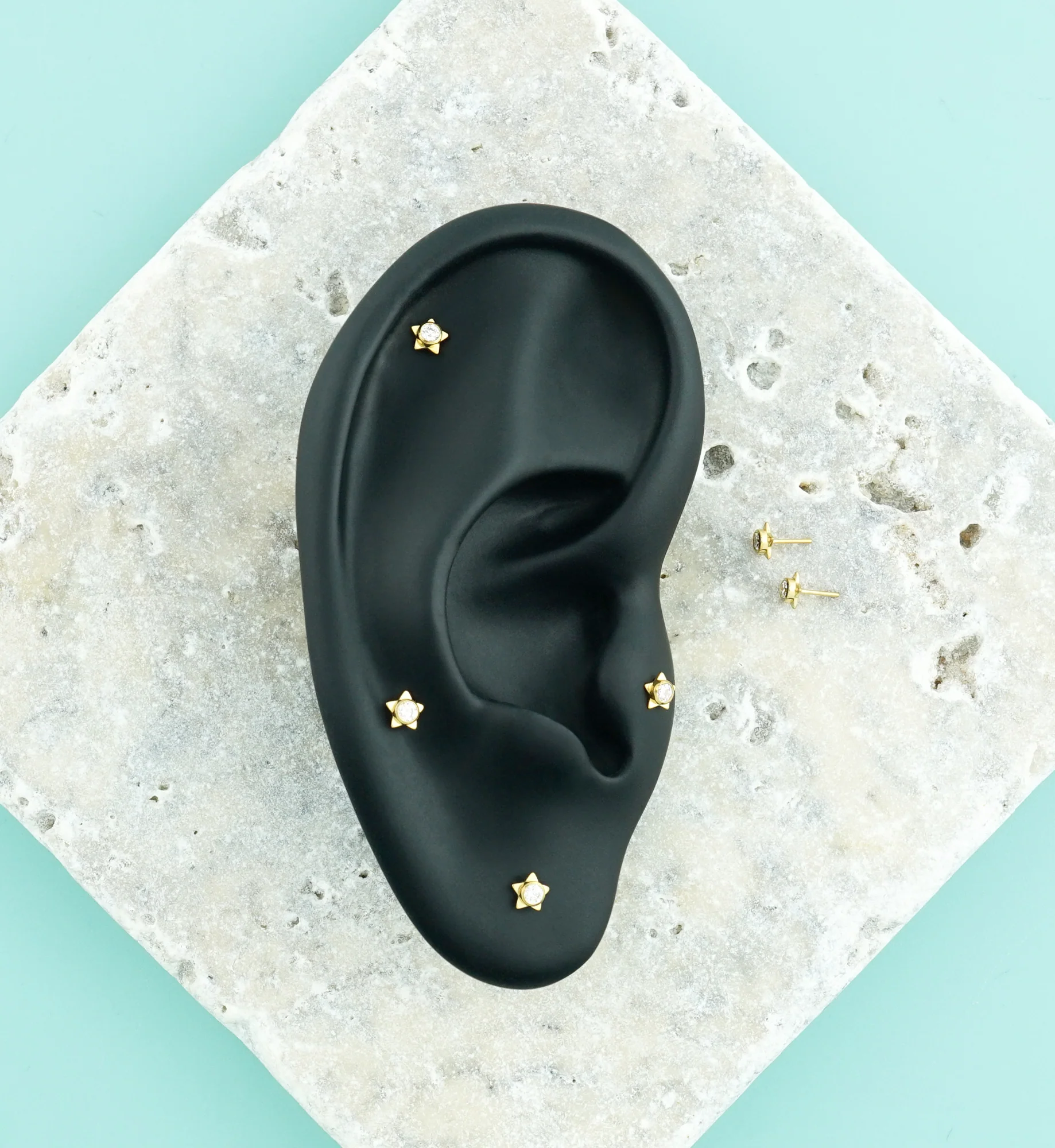 Gold PVD Star Pop Clear CZ Titanium Threadless Top - Image 2