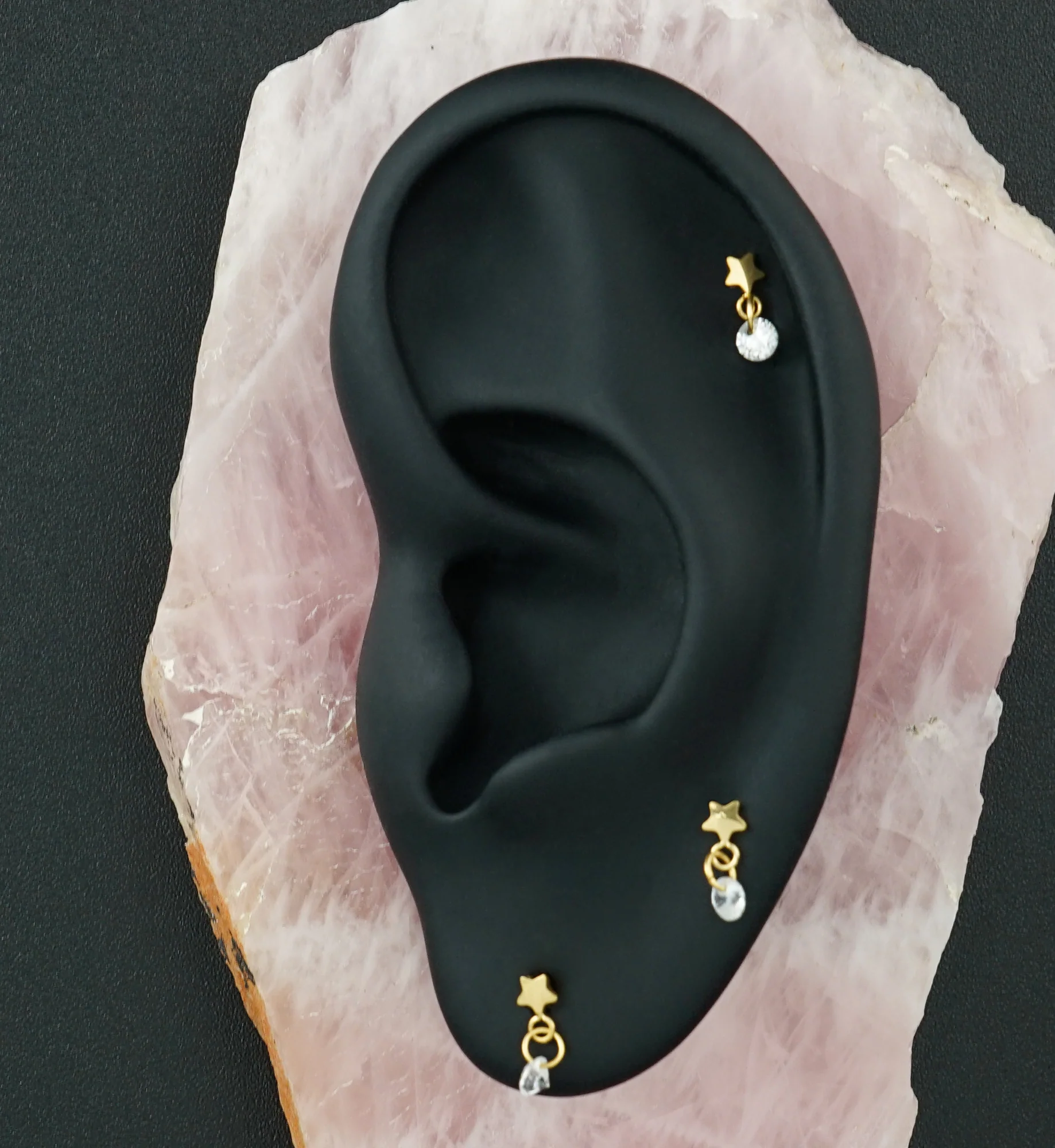 Gold PVD Star With Clear CZ Dangle Titanium Threadless Top - Image 2