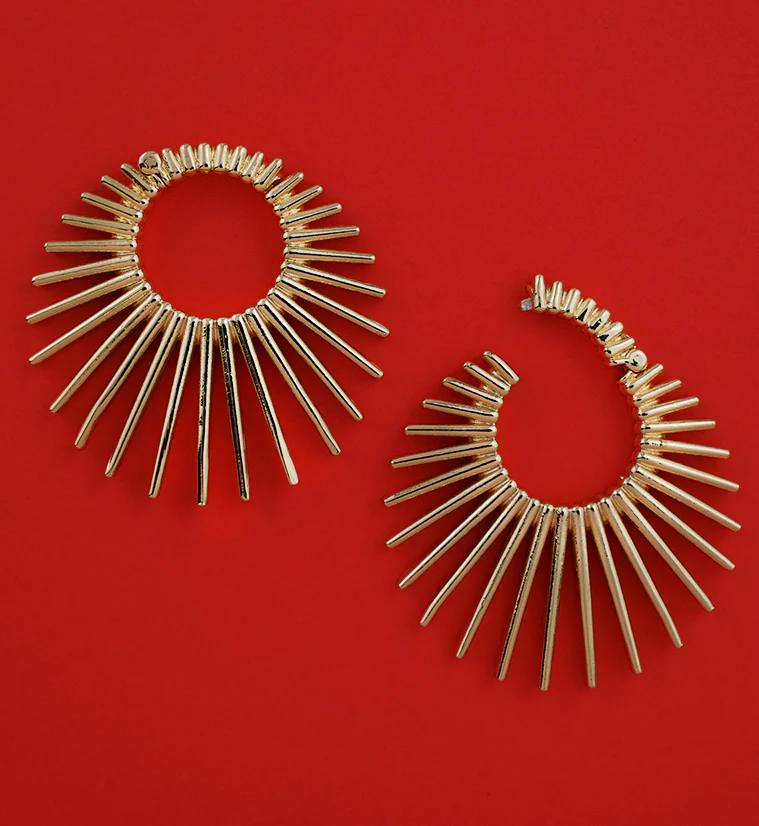 Gold PVD Sunburst Stainless Steel Hinged Ear Weights - Image 2