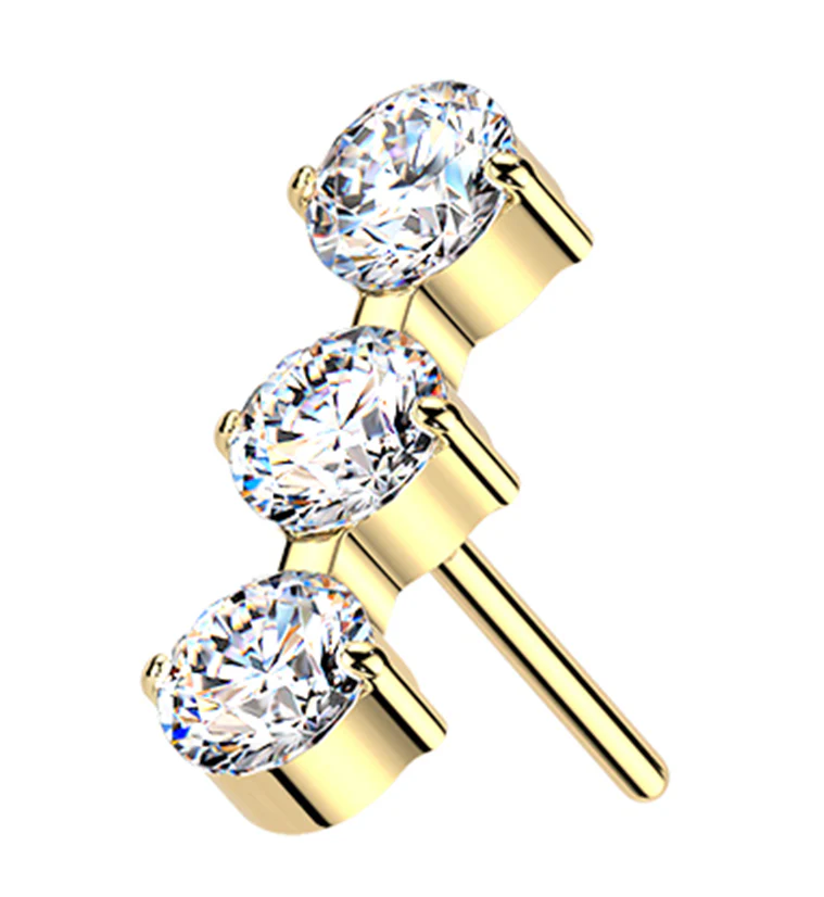 Gold PVD Threefold Clear CZ Titanium Threadless Top