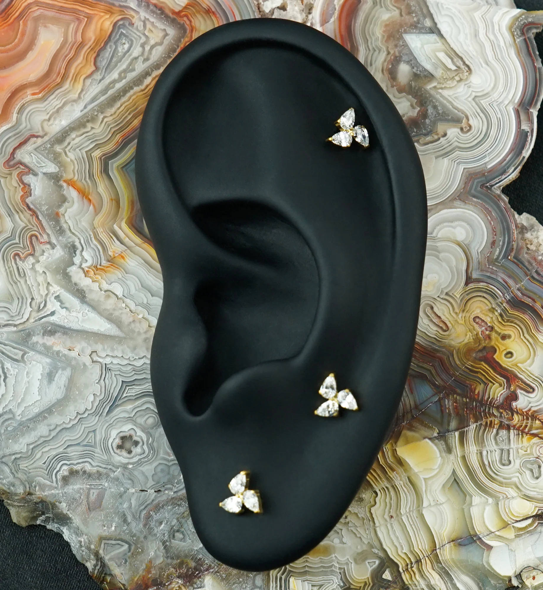 Gold PVD Triple Teardrop Clear CZ Titanium Threadless Top - Image 2