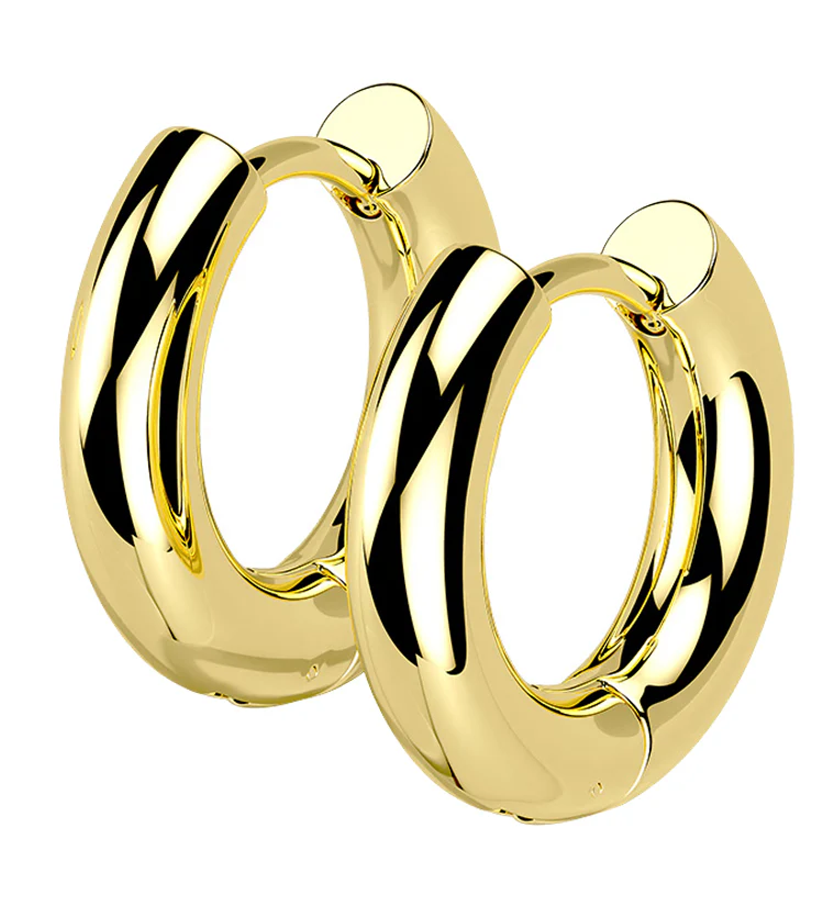 Gold PVD Vast Stainless Steel Hinged Hoop Earrings - Image 3