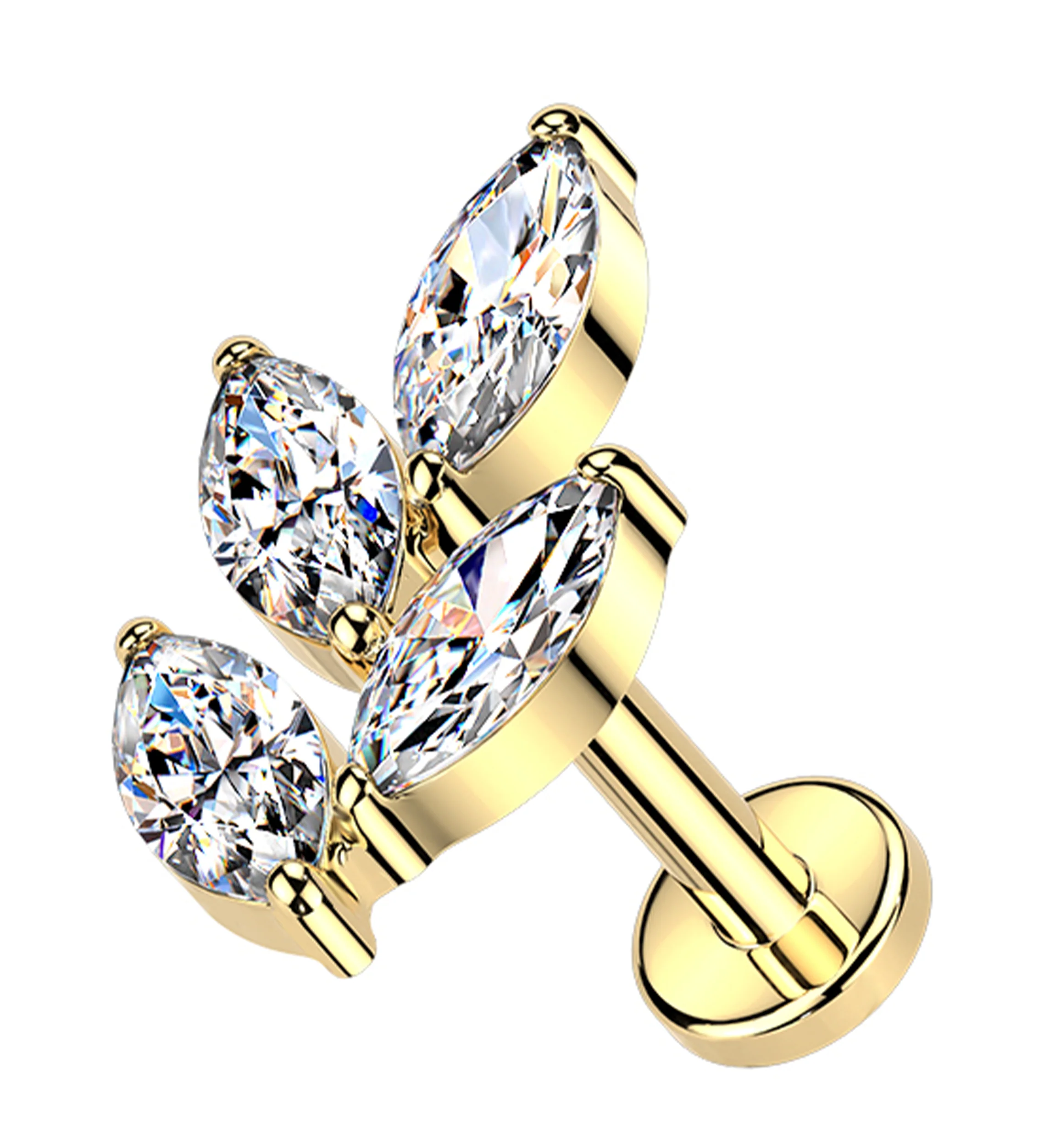 Gold PVD Vine Clear CZ Titanium Threadless Labret