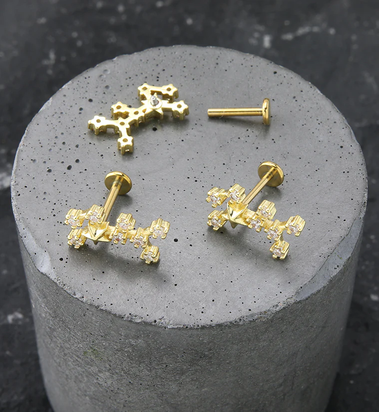 Gold PVD Virgo Constellation Clear CZ Stainless Steel Internally Threaded Labret - Image 2