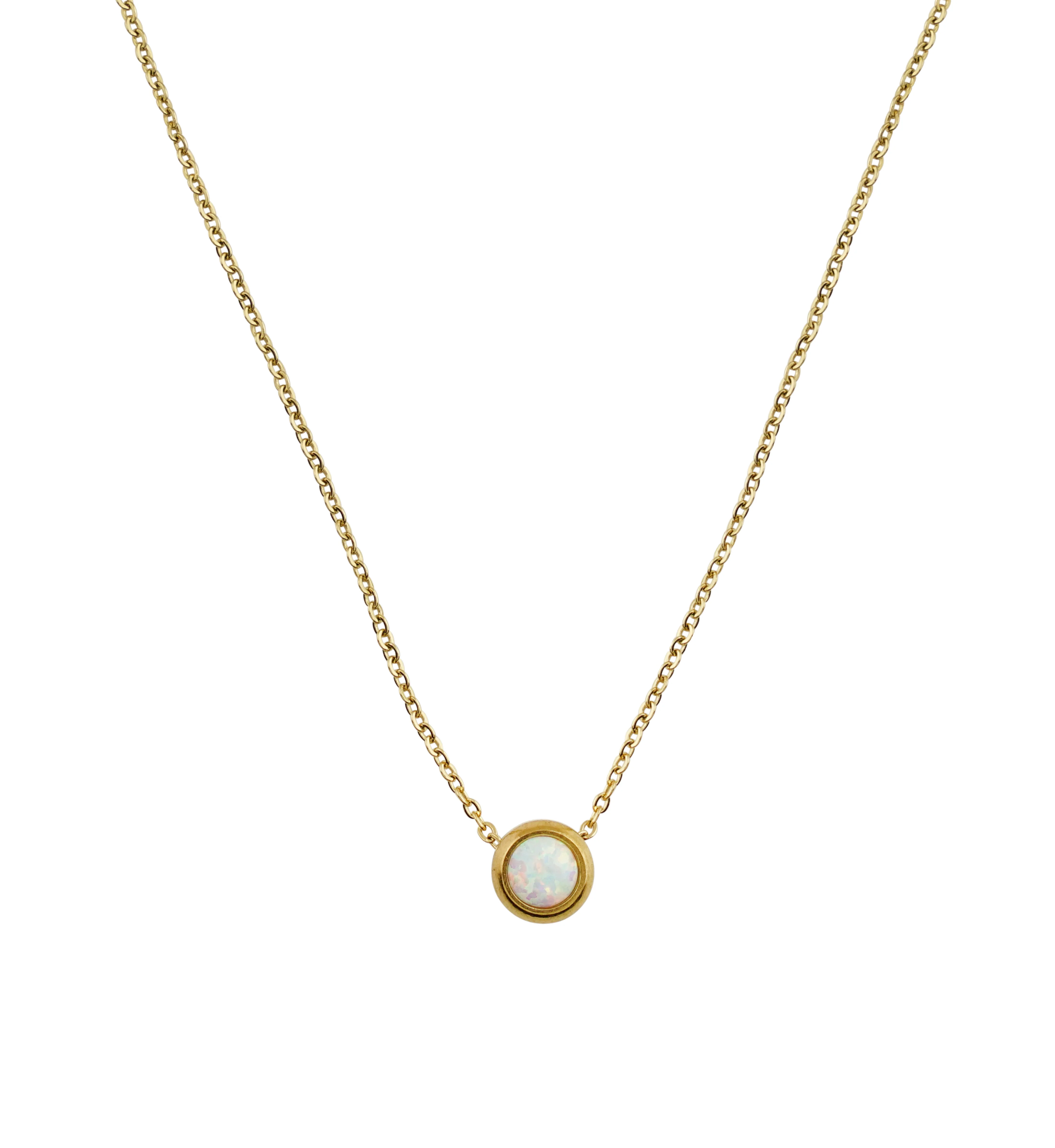 Gold PVD White Opalite Pendant Stainless Steel Necklace