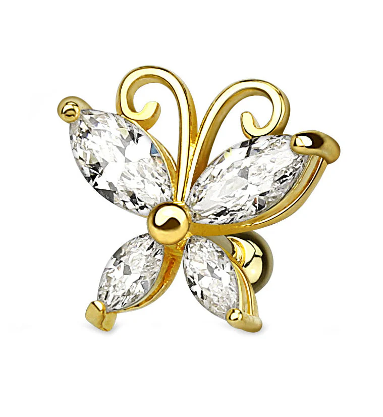 Golden CZ Butterfly Tragus - Cartilage Barbell