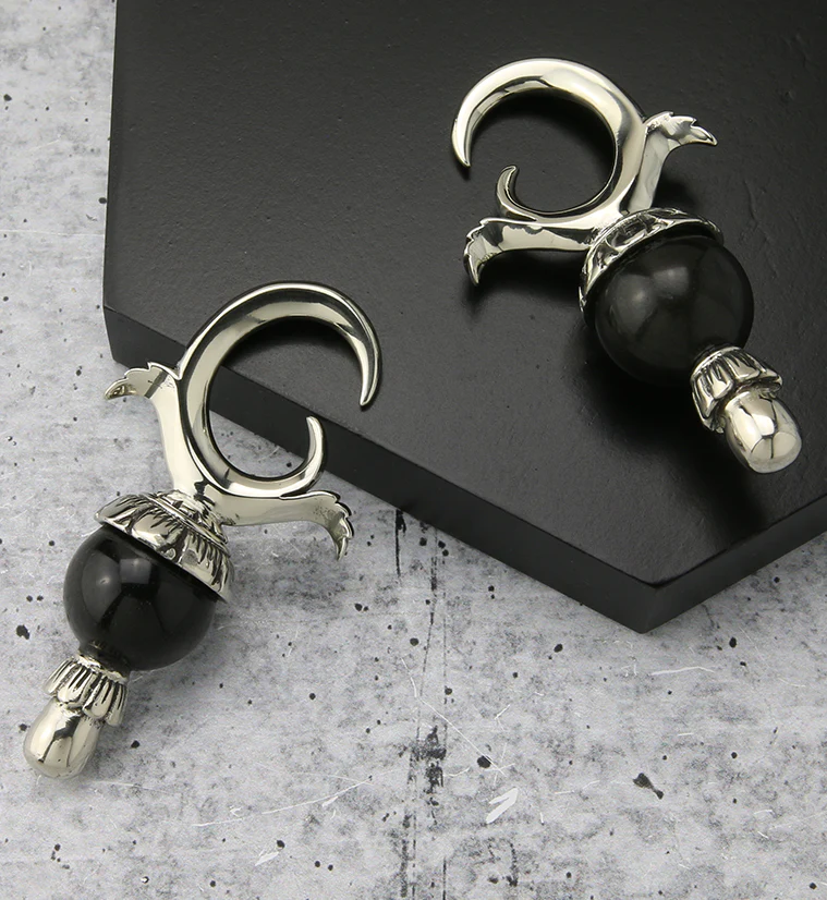 Golden Obsidian Stone White Brass Totum Ear Weights - Image 3