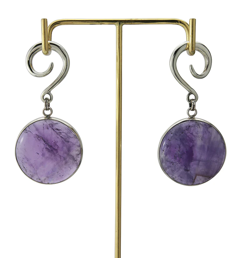 Grand Amethyst Stone Silver Brass Hanging Ear Weights - Image 3