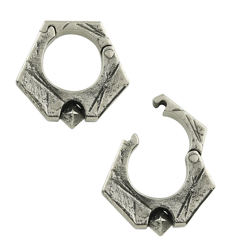 Graze Pentagon White Brass Hinged Ear Weights - Image 3
